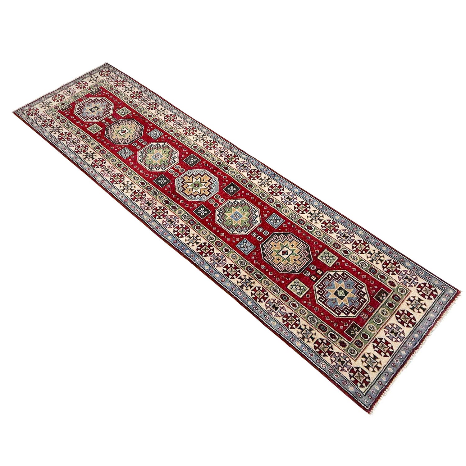 Hand Knotted Kazak Oriental Runner Rug 2' 8" x 9' 10" ft / 81 x 300 cm - No. G37562