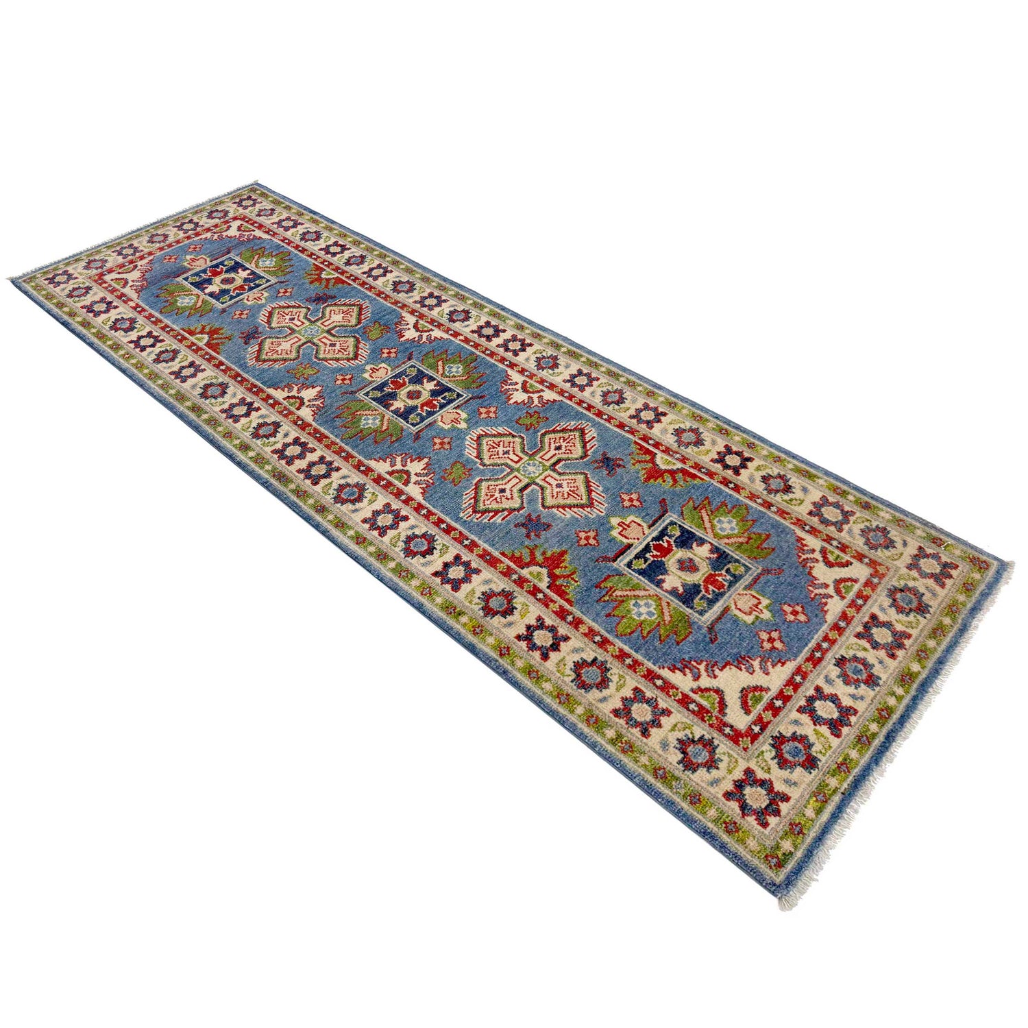 Hand Knotted Kazak Oriental Runner Rug 2' 0" x 6' 0" ft / 62 x 183 cm - No. G37563