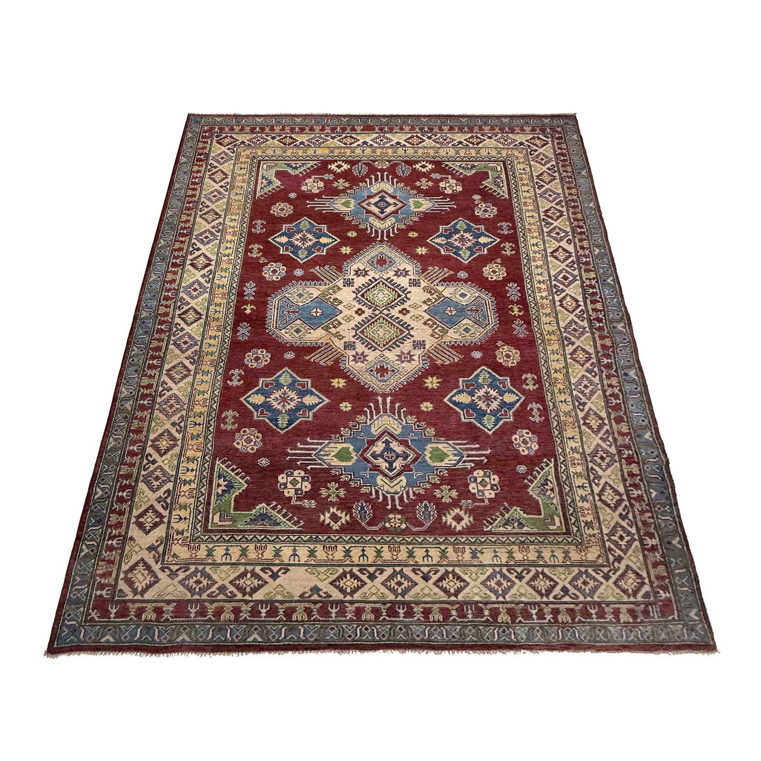 Hand knotted Kazak Carpet 6' 8" x 9' 11" ft / 203 x 302 cm - No. G37577