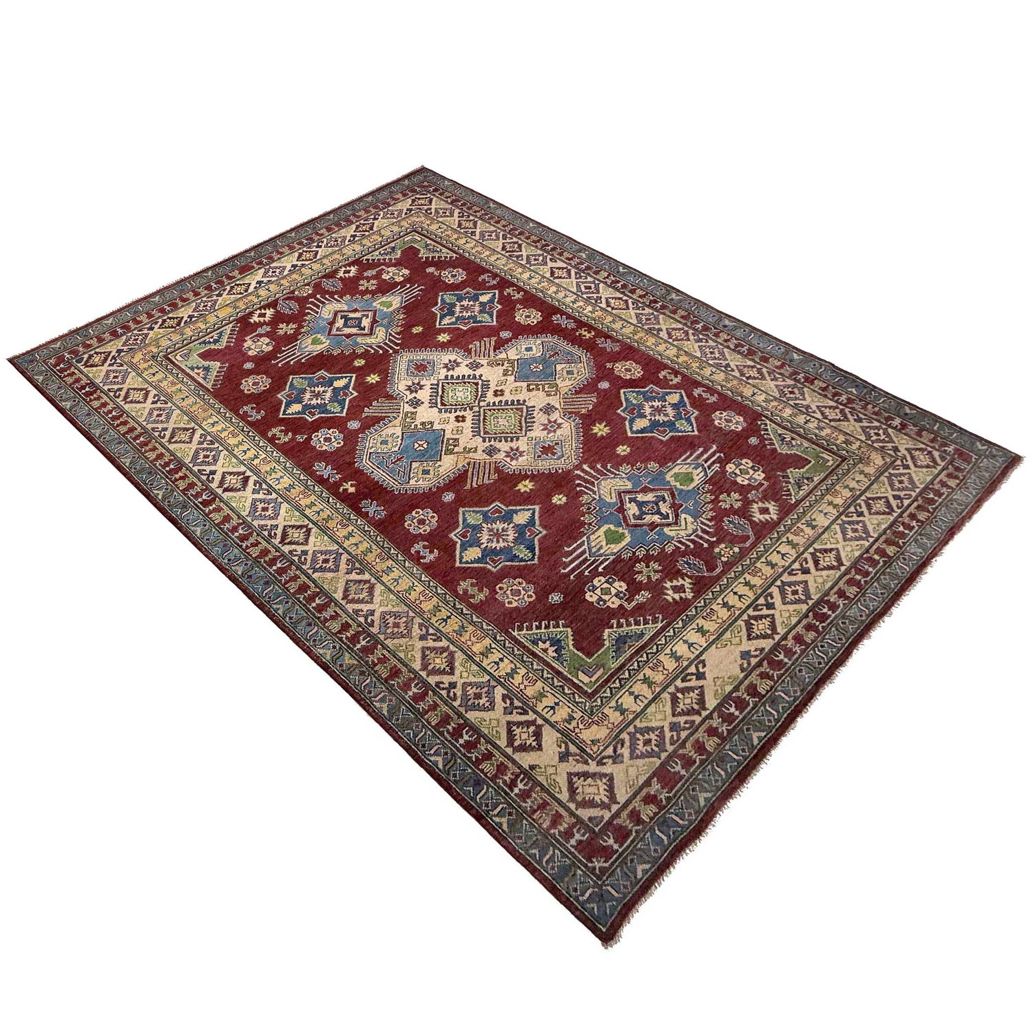 Hand knotted Kazak Carpet 6' 8" x 9' 11" ft / 203 x 302 cm - No. G37577