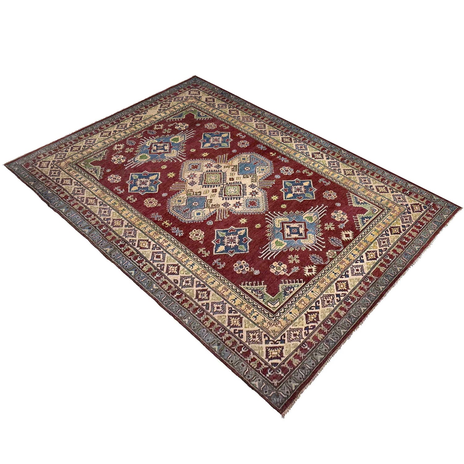 Hand knotted Kazak Carpet 6' 8" x 9' 11" ft / 203 x 302 cm - No. G37577