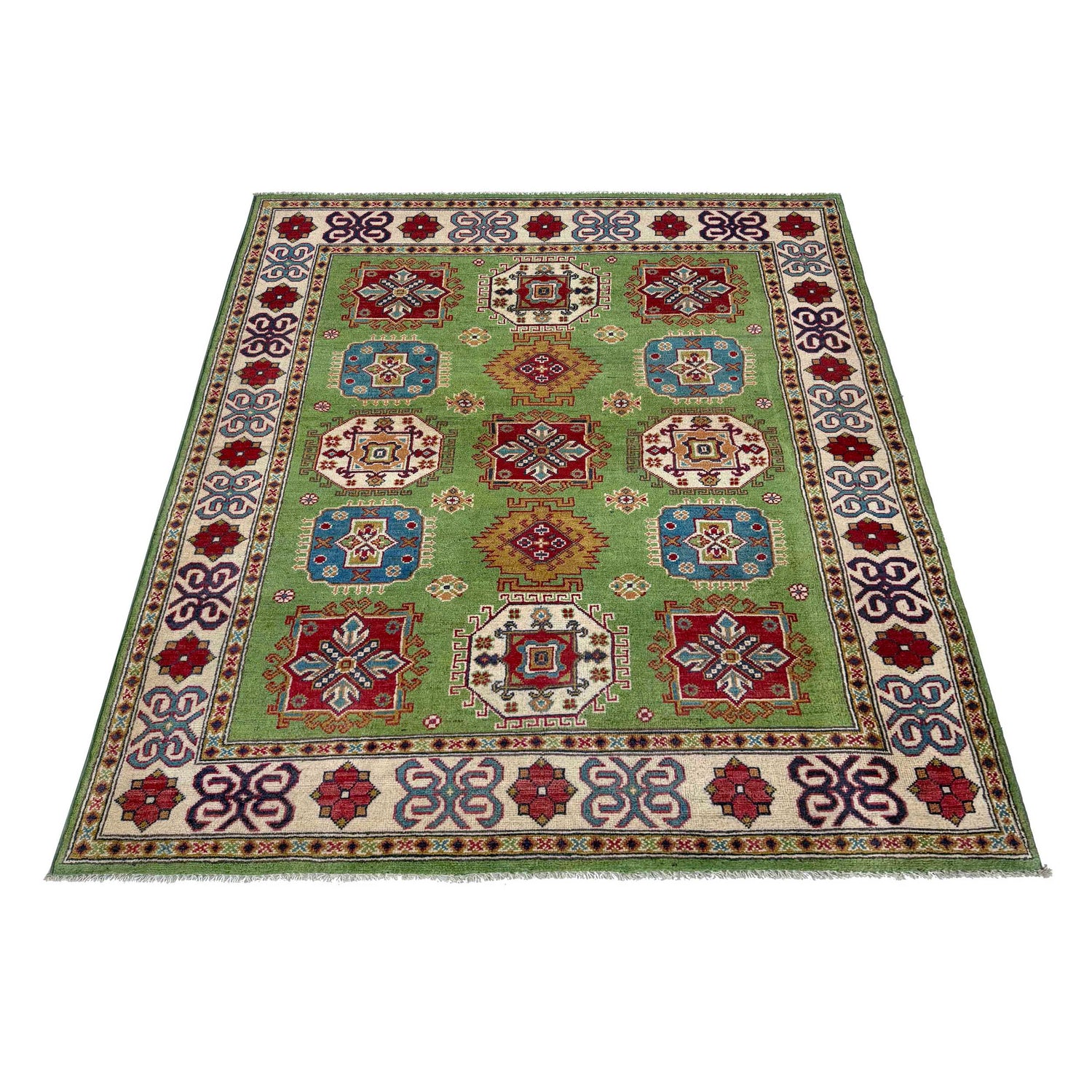 Green Color Kazak Rug 4' 11" x 6' 4" ft / 149 x 194 cm - No. G37583