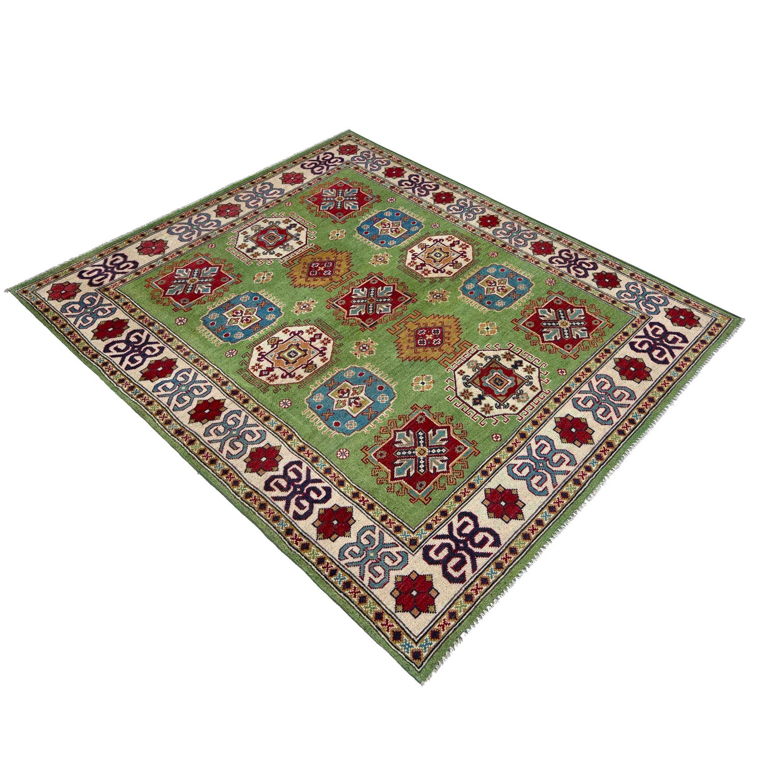 Green Color Kazak Rug 4' 11" x 6' 4" ft / 149 x 194 cm - No. G37583