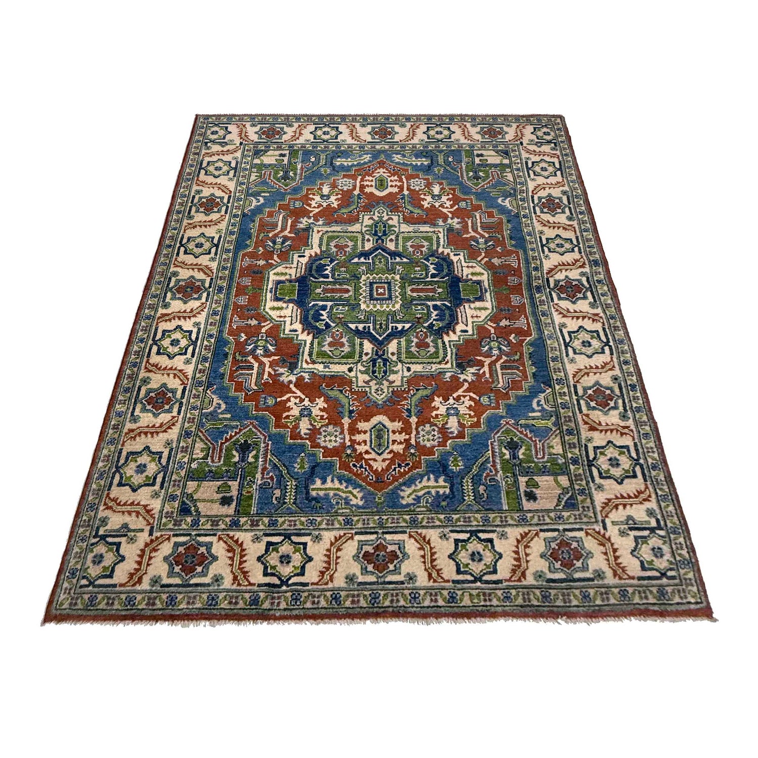Handmade Persian Design Heriz Carpet 5' 1" x 7' 0" ft / 155 x 213 cm - No. G37586