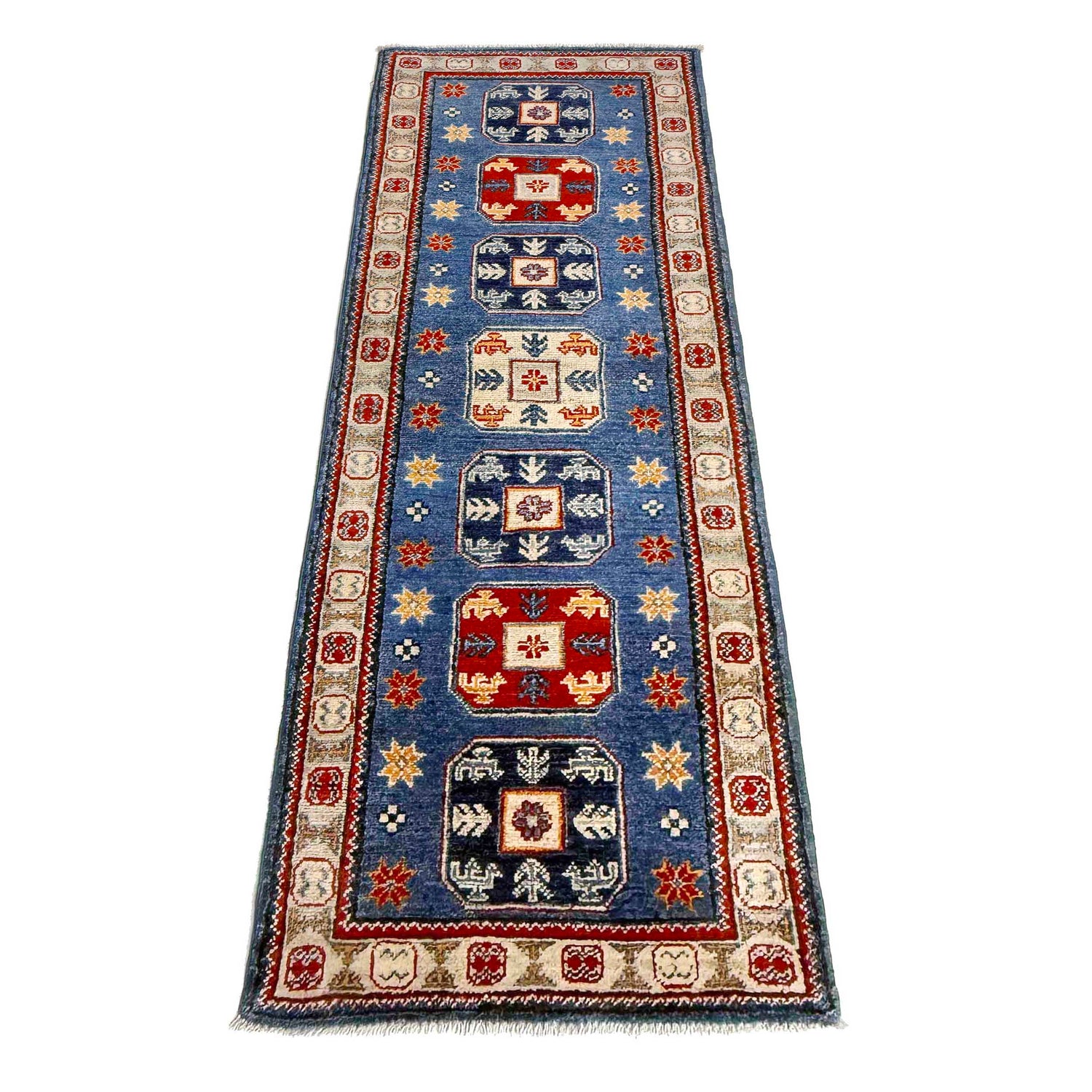 Hand knotted Kazak Runner Carpet 2' 1" x 6' 1" ft / 63 x 185 cm - No. G37591