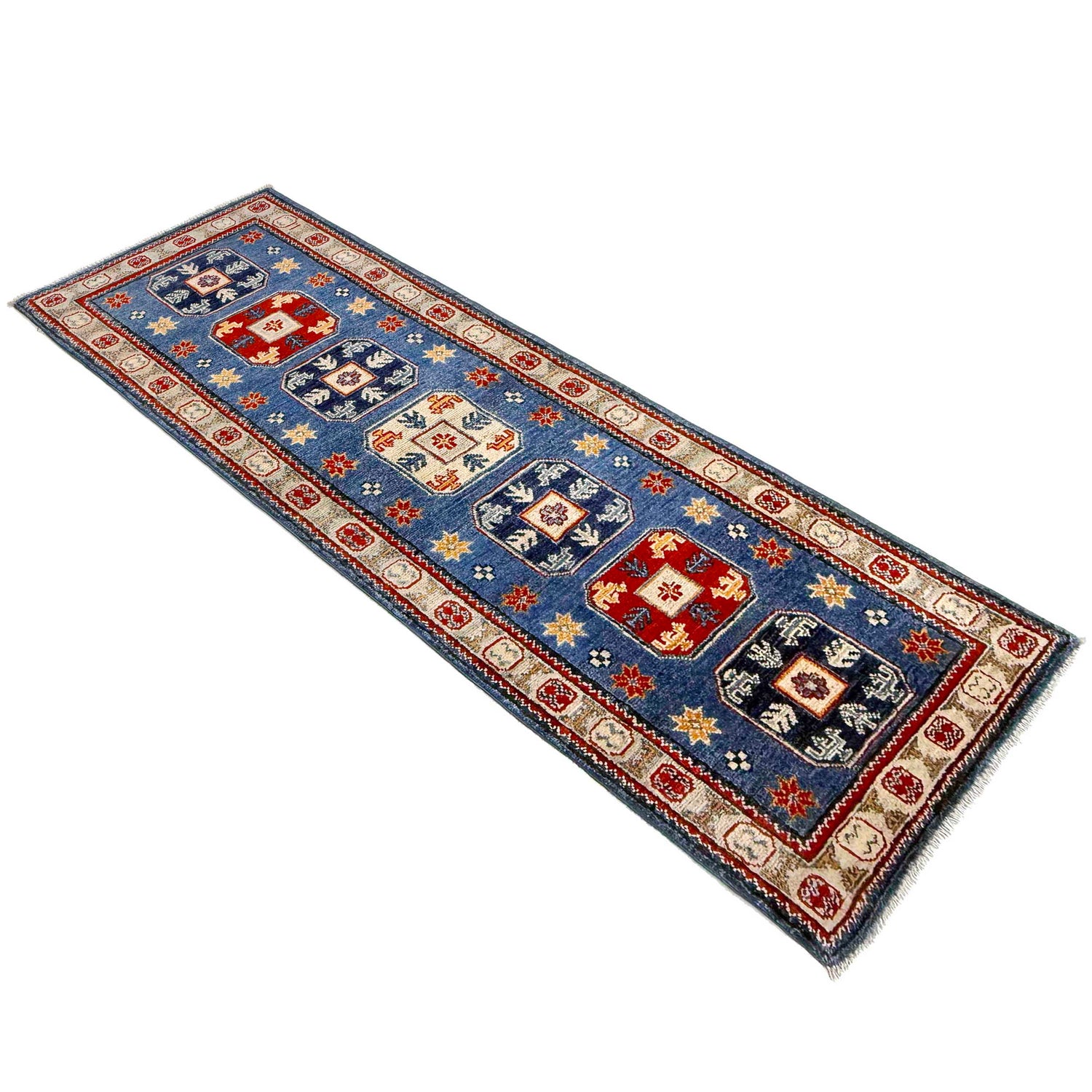 Hand knotted Kazak Runner Carpet 2' 1" x 6' 1" ft / 63 x 185 cm - No. G37591