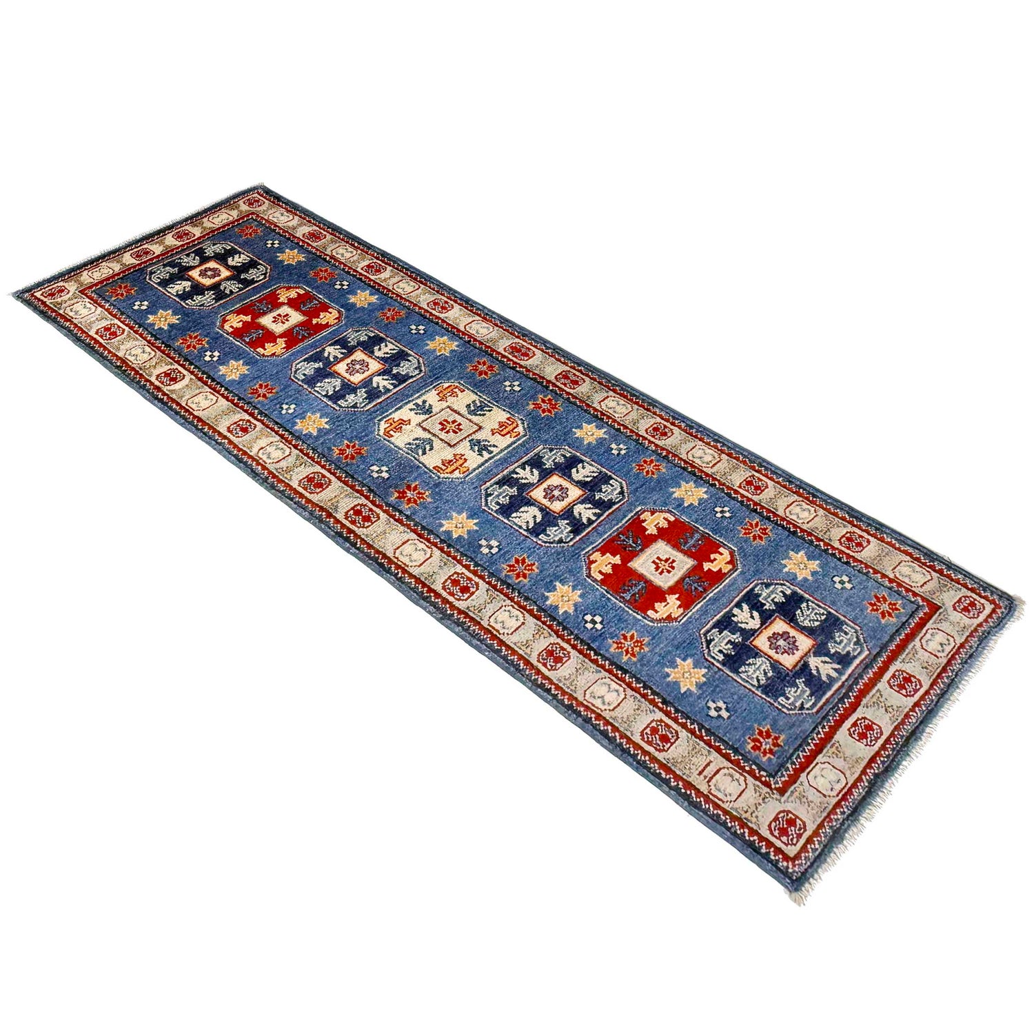 Hand knotted Kazak Runner Carpet 2' 1" x 6' 1" ft / 63 x 185 cm - No. G37591