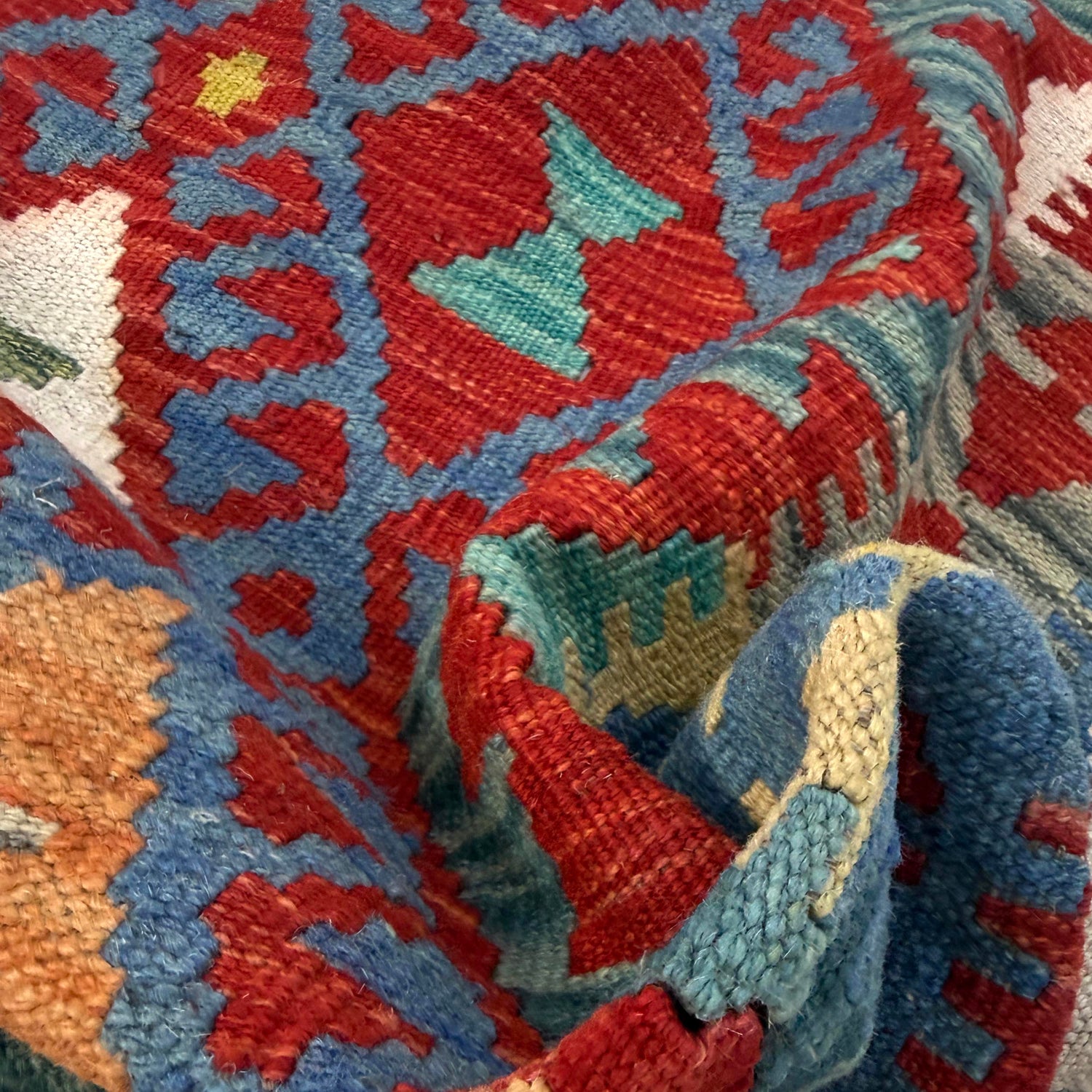 Multi Color ful Flat-Weave Wool Kilim 3' 1" x 5' 9" ft / 95 x 174 cm - No. G38576