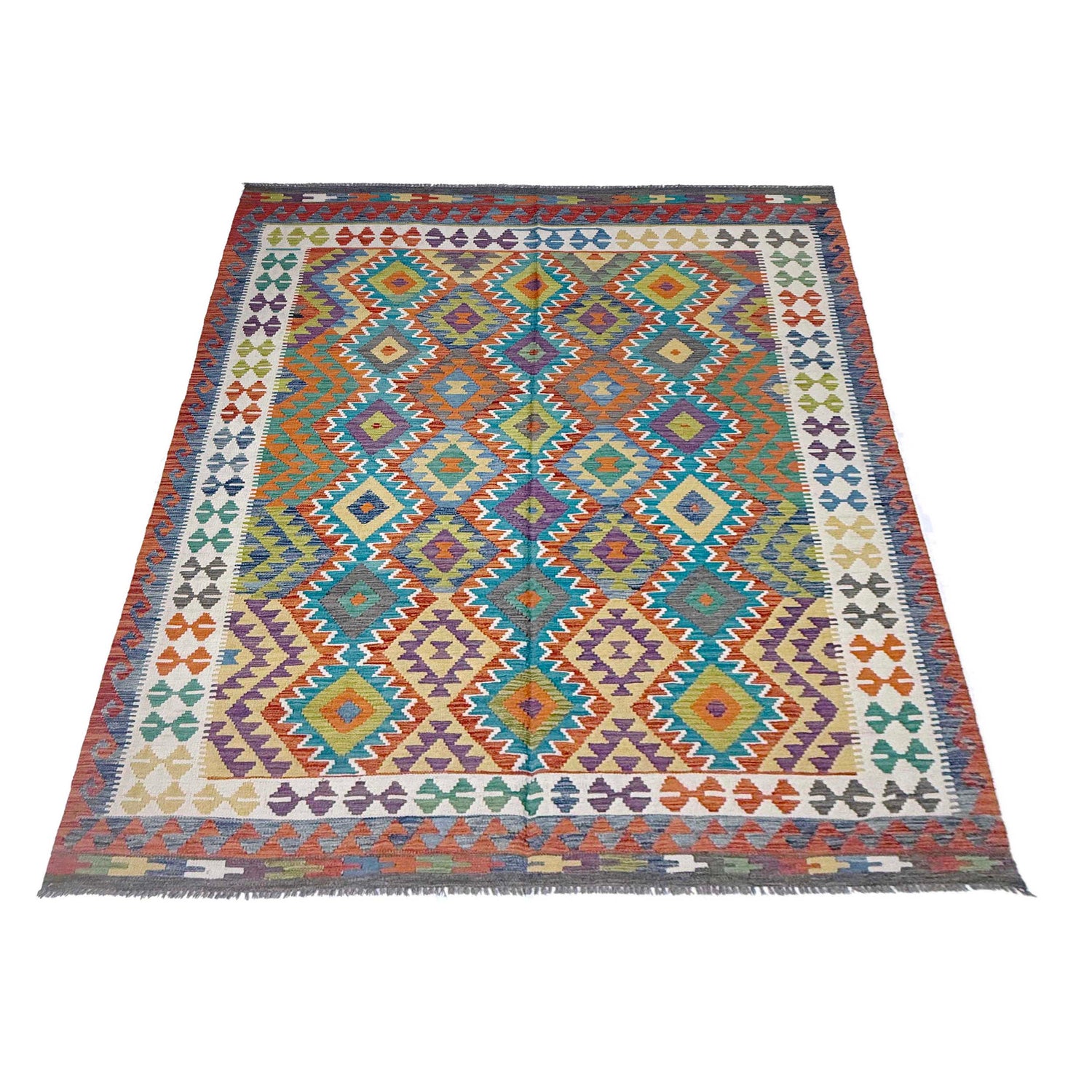 Handmade Afghan Vegetable Kilim 6' 9" x 9' 7" ft / 205 x 292 cm - No. G38830