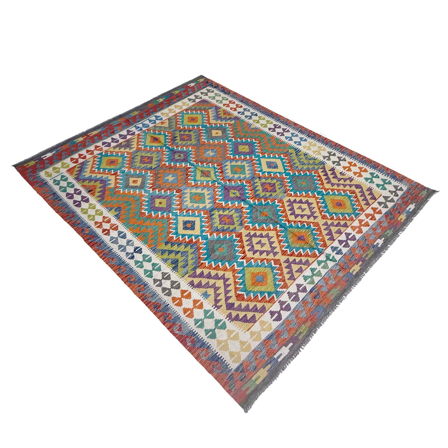 Handmade Afghan Vegetable Kilim 6' 9" x 9' 7" ft / 205 x 292 cm - No. G38830