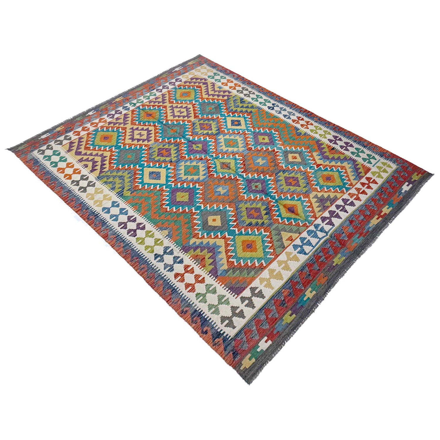 Handmade Afghan Vegetable Kilim 6' 9" x 9' 7" ft / 205 x 292 cm - No. G38830