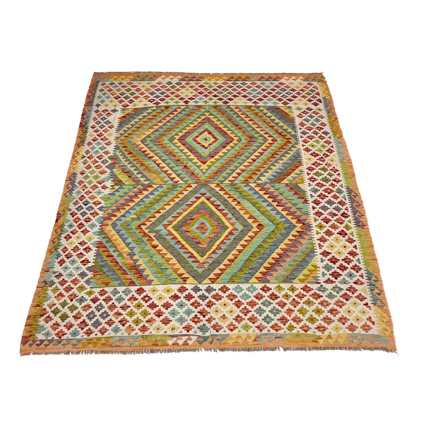 Hand Made Afghan Kilim 6' 8" x 9' 3" ft / 204 x 281 cm - No. G38831