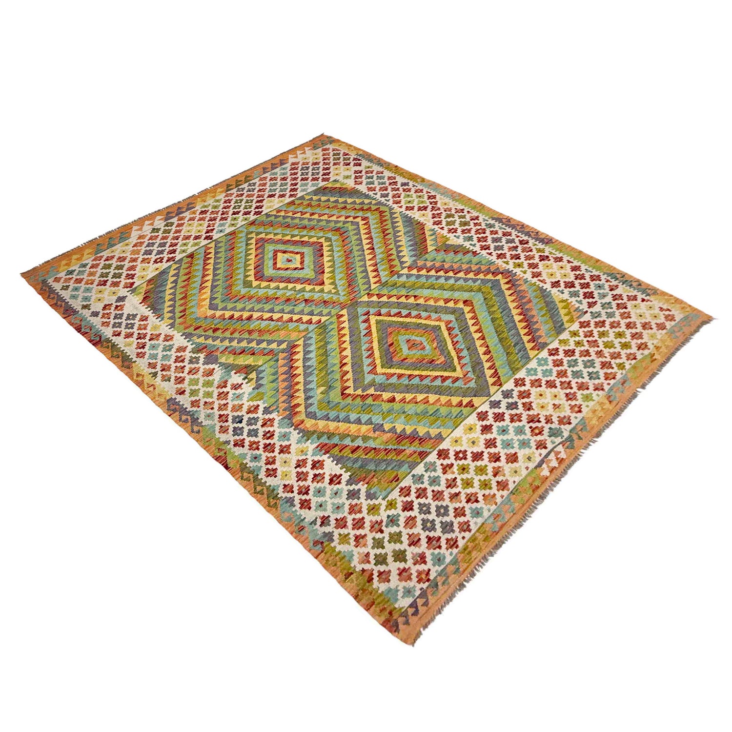 Hand Made Afghan Kilim 6' 8" x 9' 3" ft / 204 x 281 cm - No. G38831