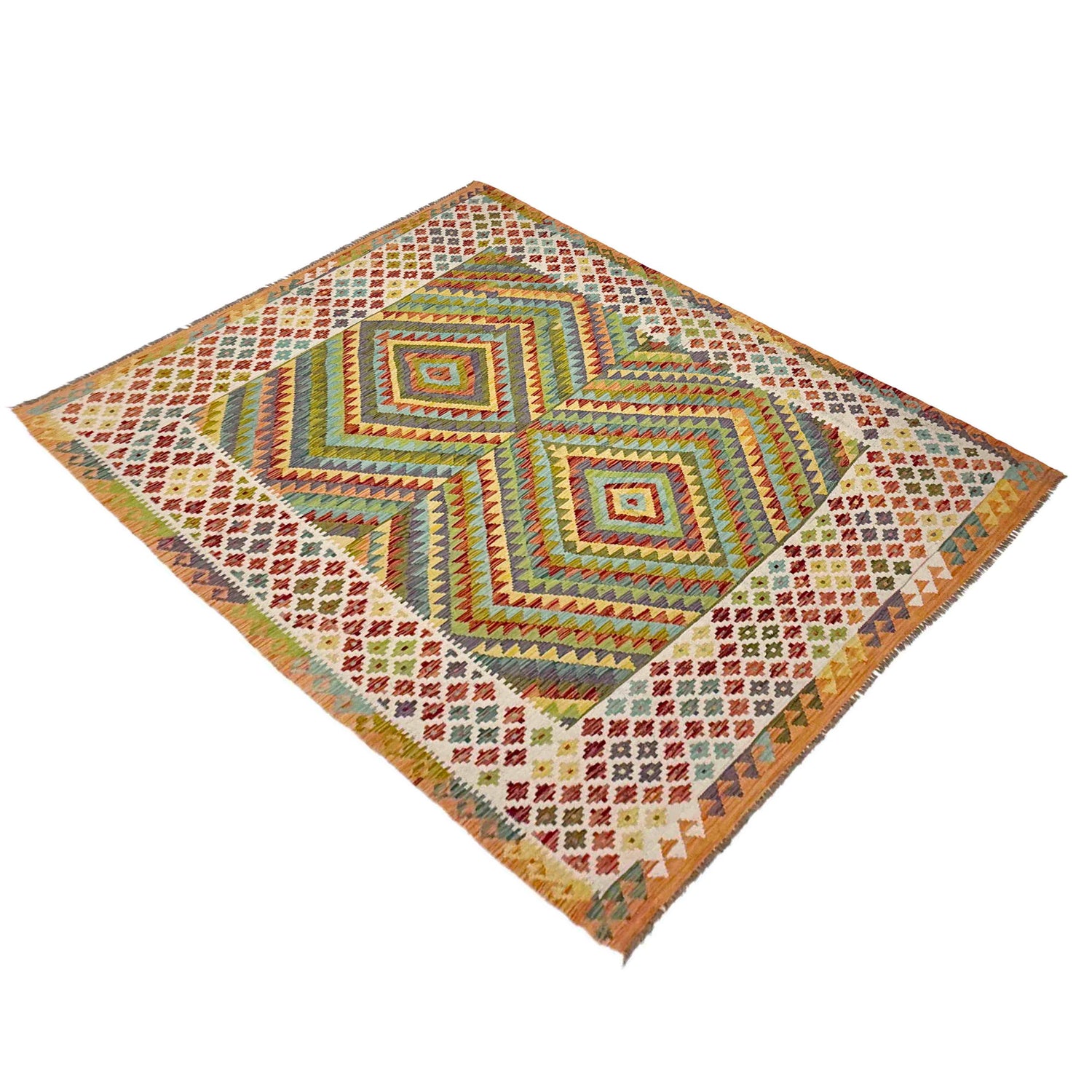Hand Made Afghan Kilim 6' 8" x 9' 3" ft / 204 x 281 cm - No. G38831