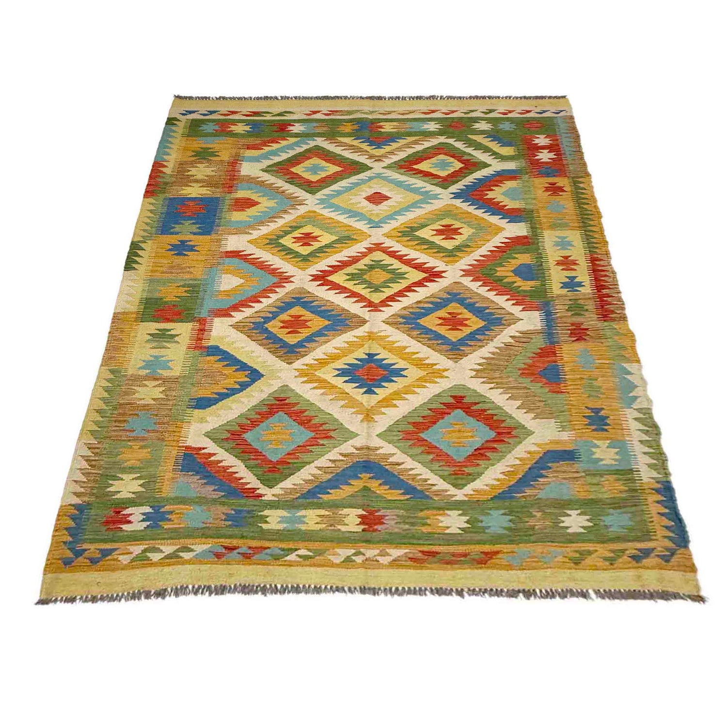 Hand Knotted Afghan Style Kilim 5' 6" x 8' 0" ft / 167 x 243 cm - No. G38836