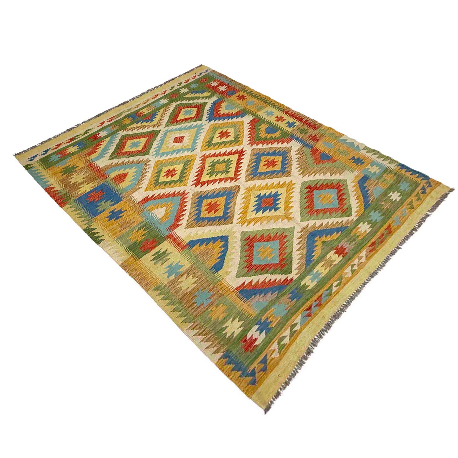 Hand Knotted Afghan Style Kilim 5' 6" x 8' 0" ft / 167 x 243 cm - No. G38836