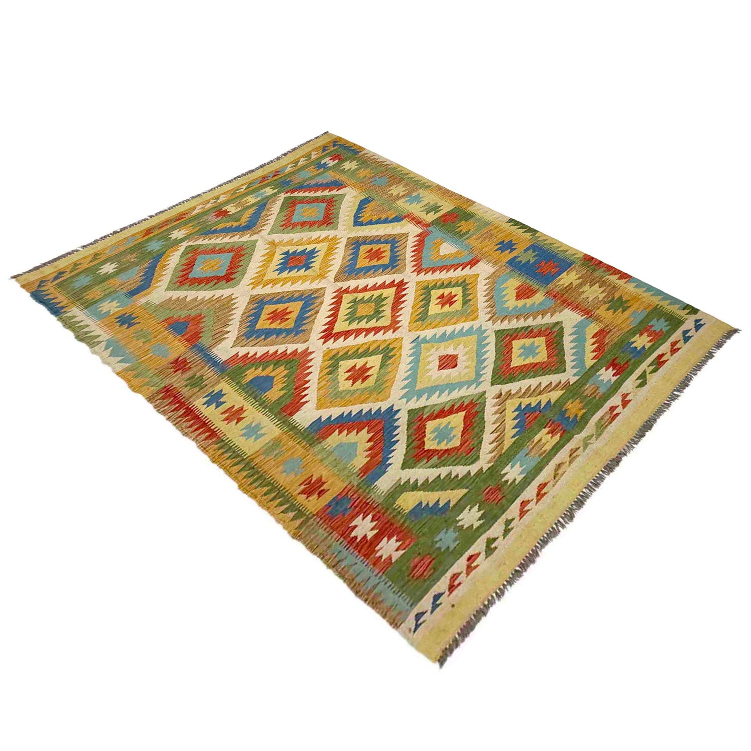 Hand Knotted Afghan Style Kilim 5' 6" x 8' 0" ft / 167 x 243 cm - No. G38836