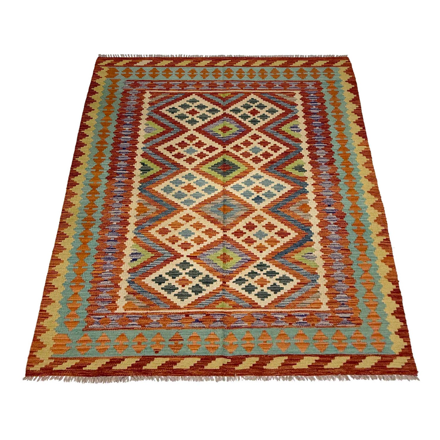 Handmade Afghan Vegetable Kilim 4' 10" x 6' 4" ft / 148 x 193 cm - No. G38843