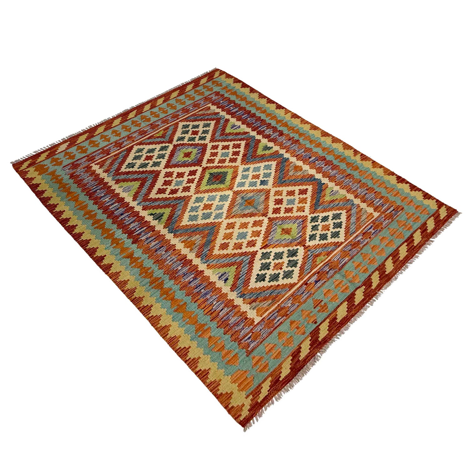 Handmade Afghan Vegetable Kilim 4' 10" x 6' 4" ft / 148 x 193 cm - No. G38843