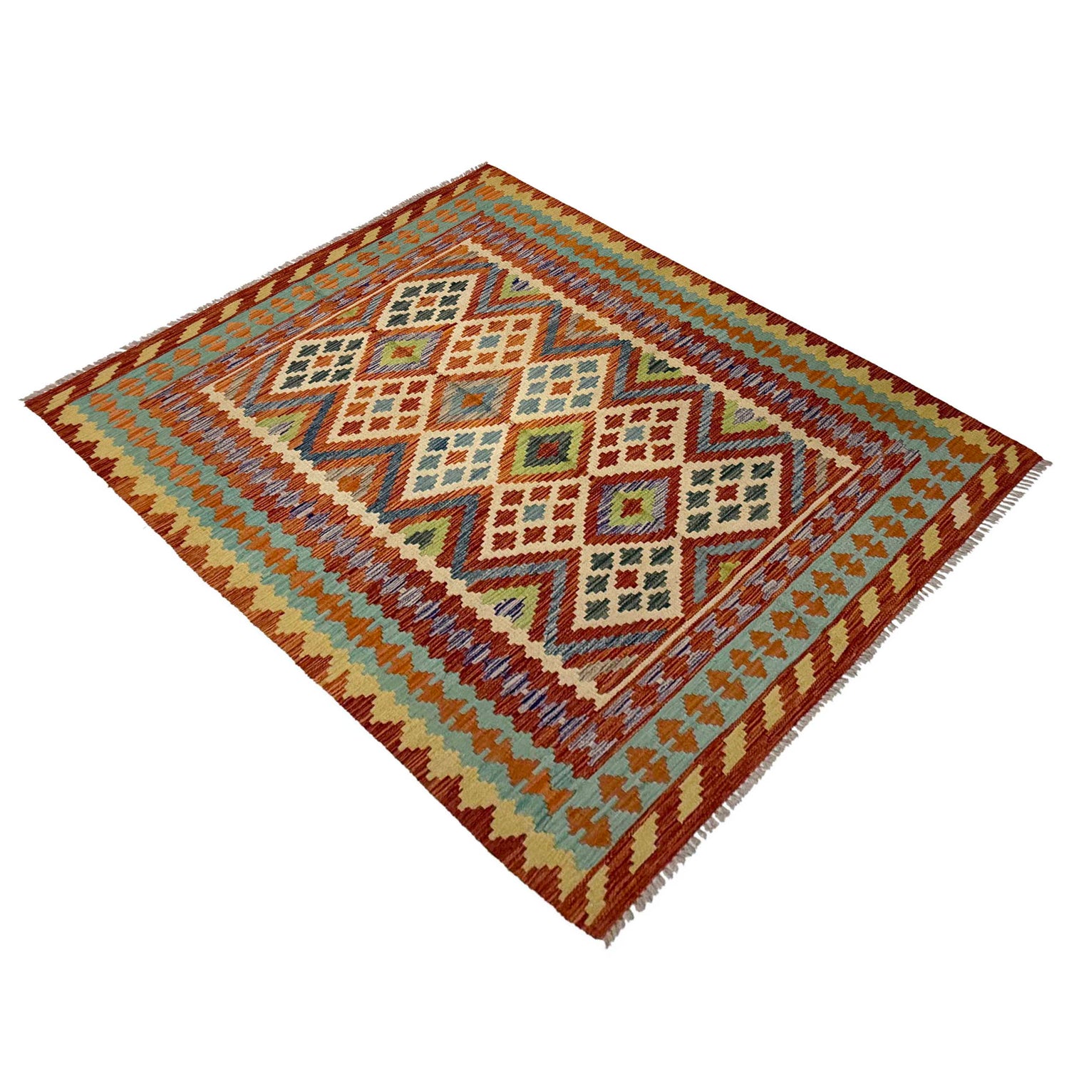 Handmade Afghan Vegetable Kilim 4' 10" x 6' 4" ft / 148 x 193 cm - No. G38843