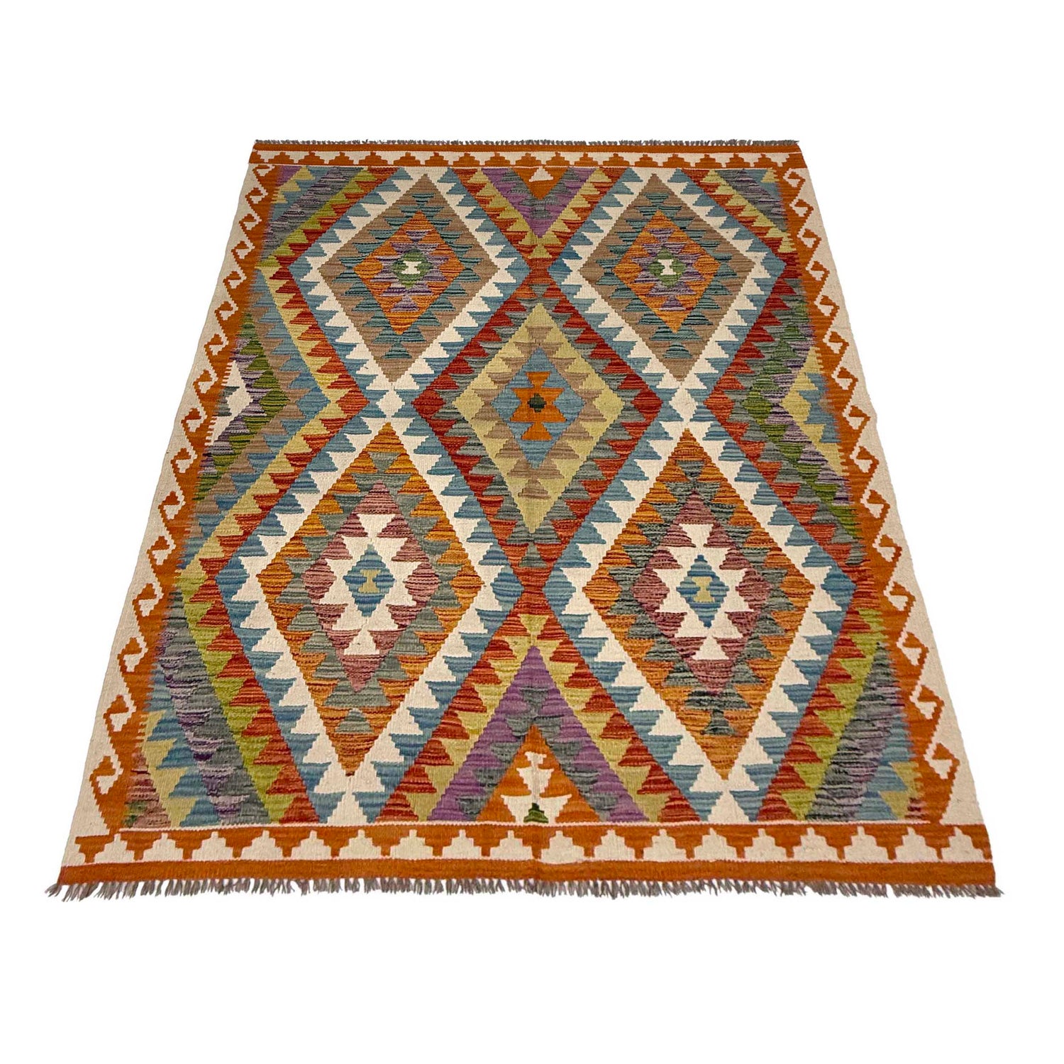 Hand Made Afghan Kilim 4' 11" x 6' 5" ft / 150 x 195 cm - No. G38844