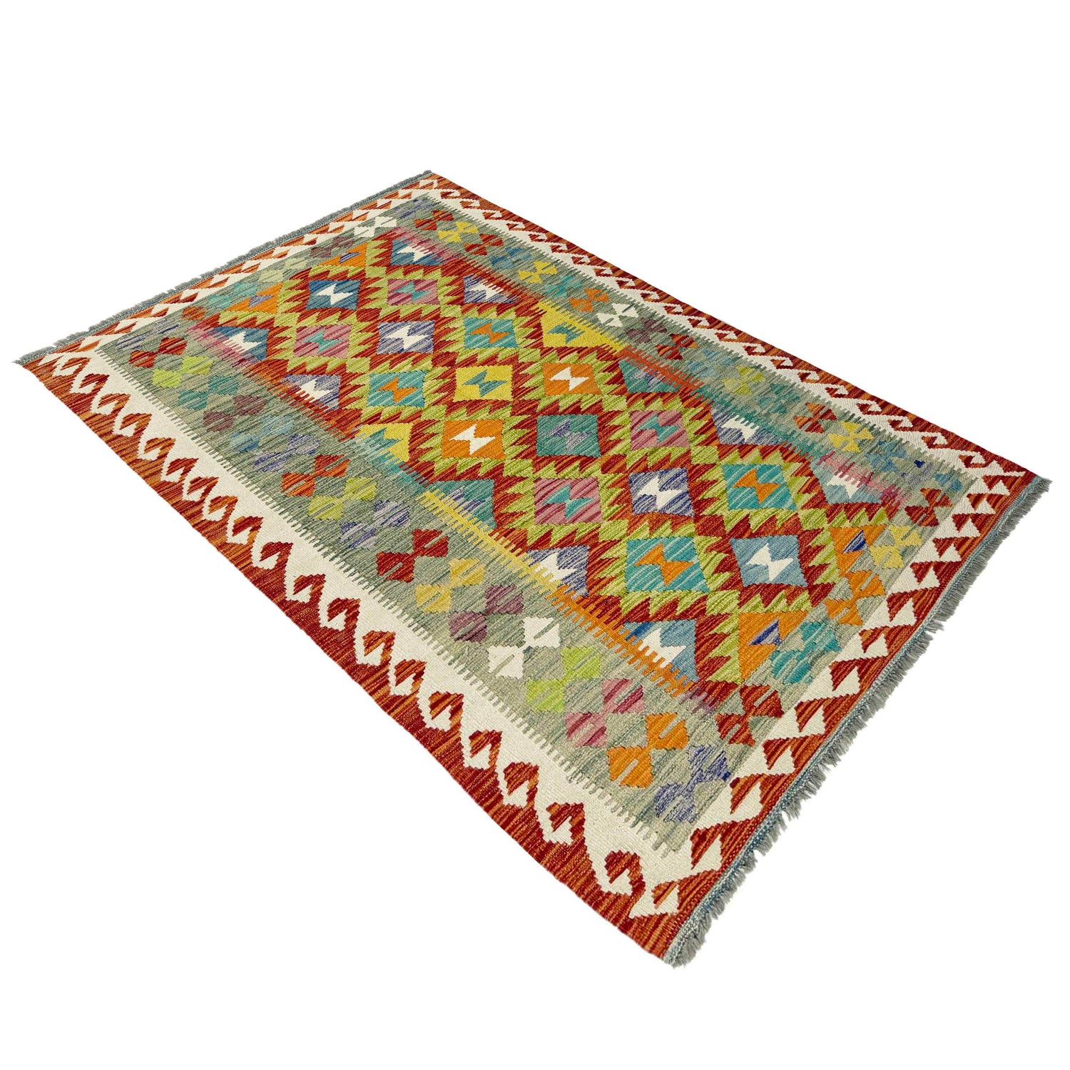 Handmade Vegetable Kilim 3' 11" x 6' 5" ft / 120 x 195 cm - No. G38876