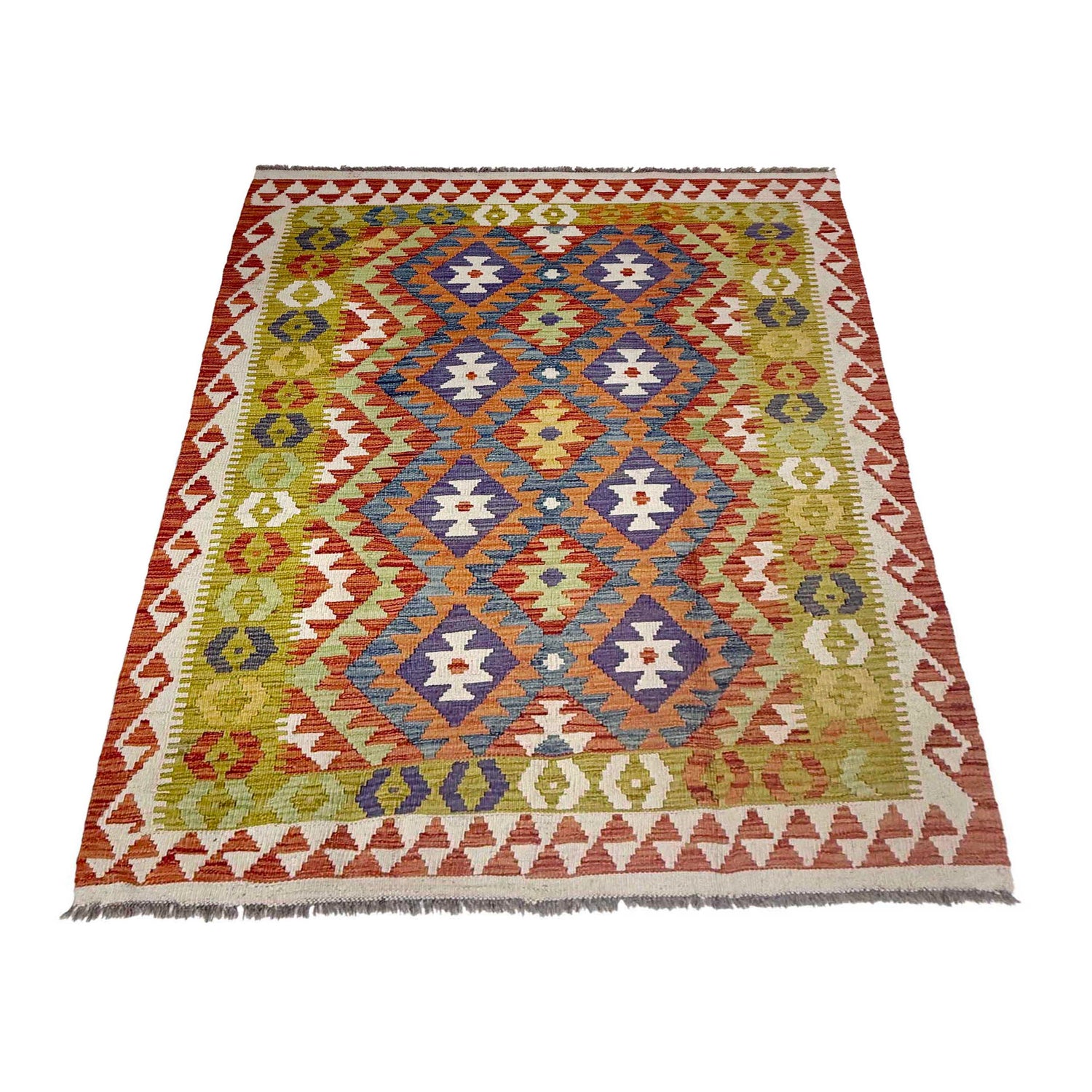 Handmade Afghan Vegetable Kilim 4' 5" x 6' 4" ft / 135 x 192 cm - No. G38880