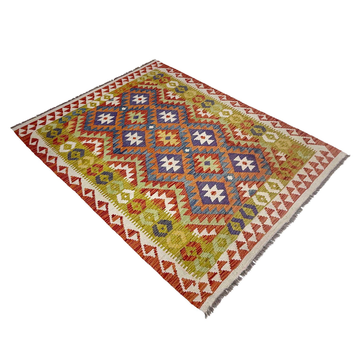 Handmade Afghan Vegetable Kilim 4' 5" x 6' 4" ft / 135 x 192 cm - No. G38880
