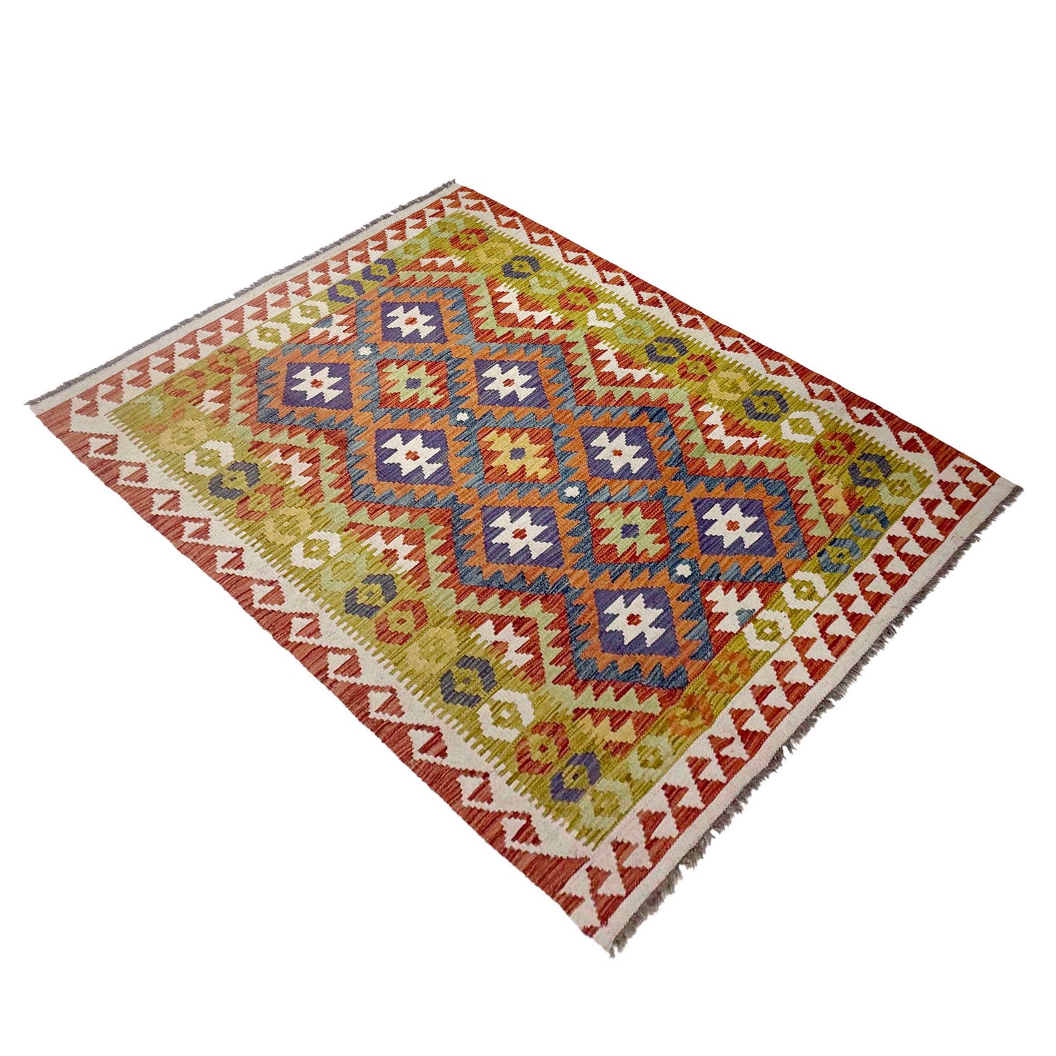 Handmade Afghan Vegetable Kilim 4' 5" x 6' 4" ft / 135 x 192 cm - No. G38880