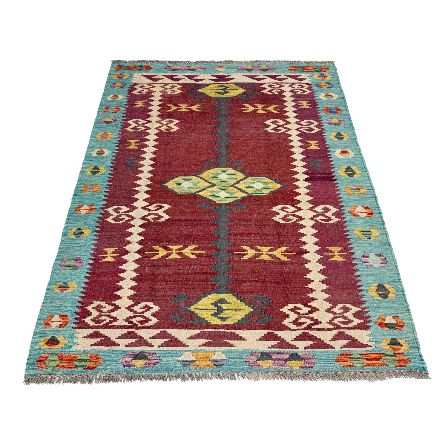 Hand Knotted Afghan Style Kilim 4' 5" x 6' 7" ft / 134 x 200 cm - No. G38881