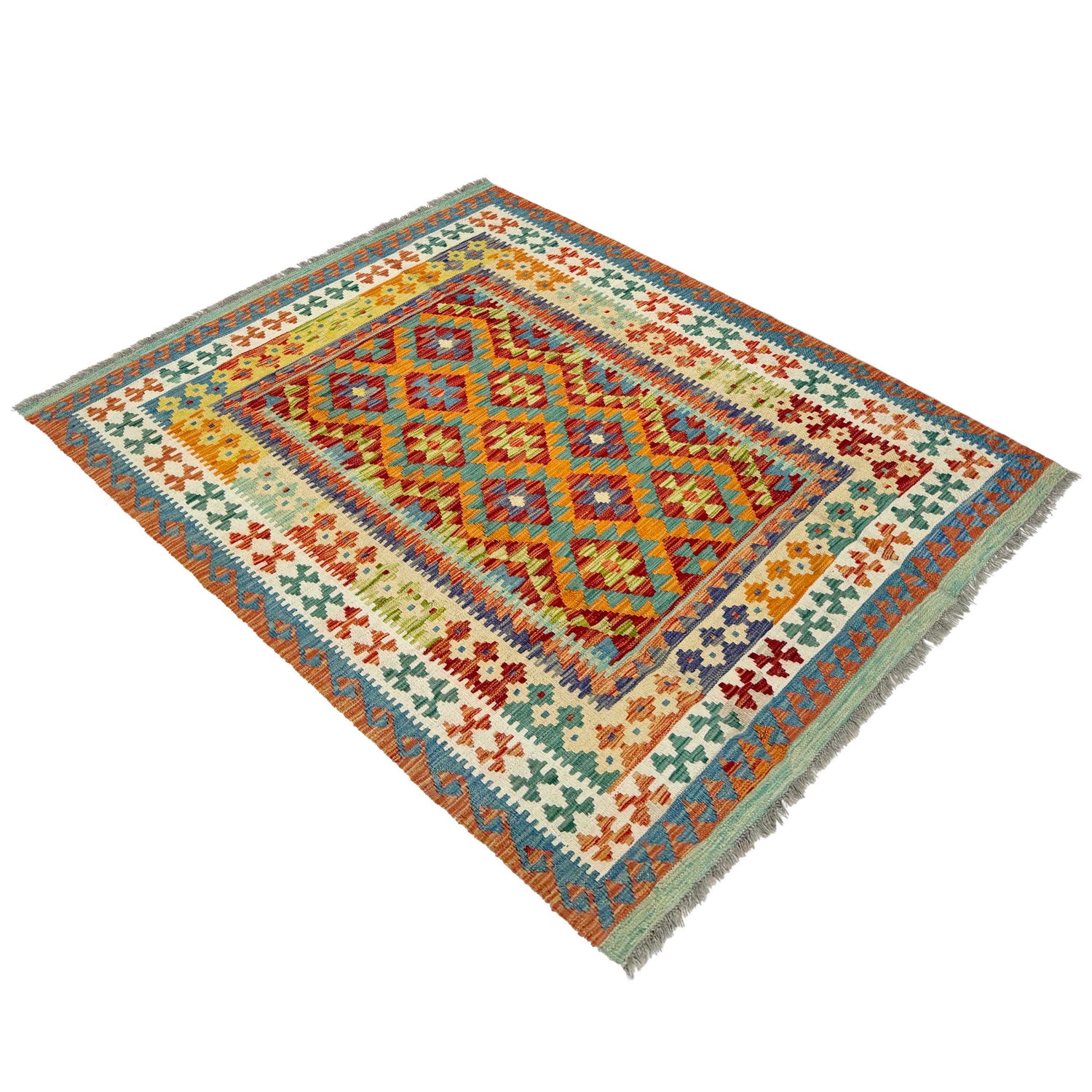 Hand Woven Wool Kelim 5' 1" x 6' 4" ft / 154 x 193 cm - No. G38886