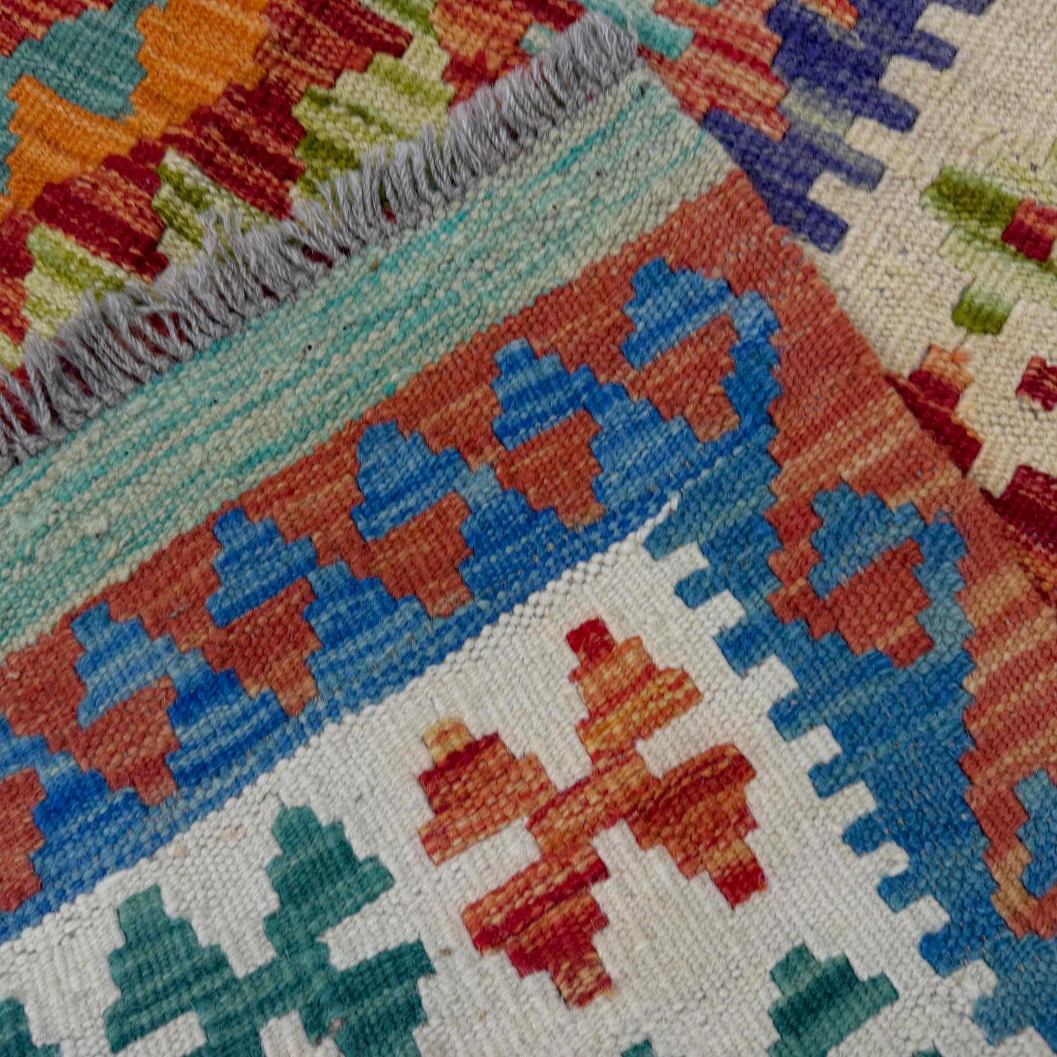 Hand Woven Wool Kelim 5' 1" x 6' 4" ft / 154 x 193 cm - No. G38886