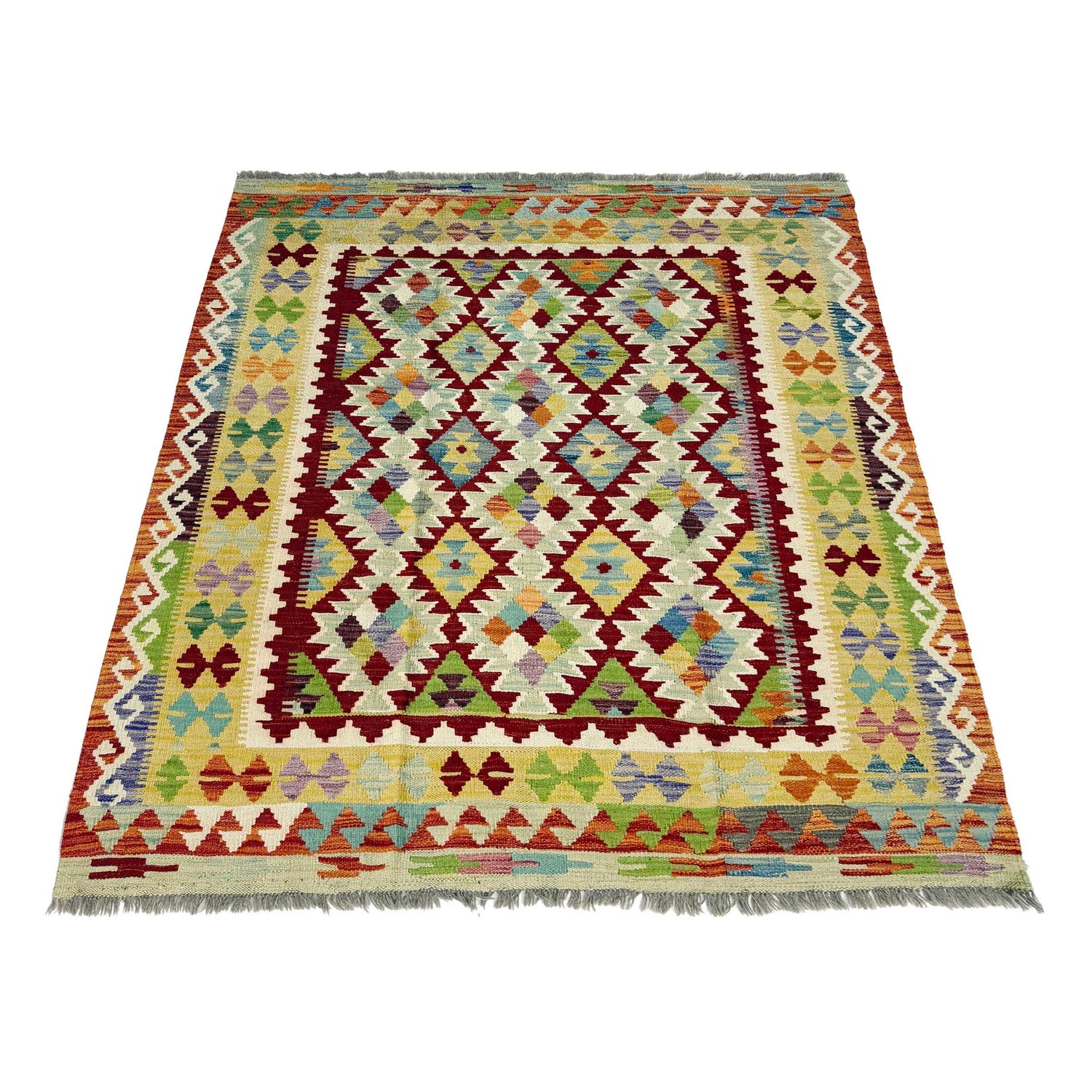 Handmade Turkish Design Wool Kilim 4' 10" x 6' 4" ft / 147 x 192 cm - No. G38887