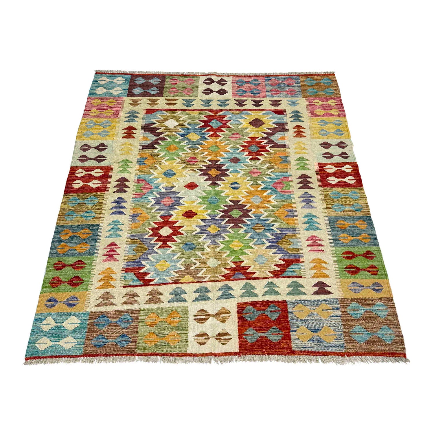 Handmade Afghan Vegetable Kilim 5' 1" x 6' 5" ft / 154 x 195 cm - No. G38888