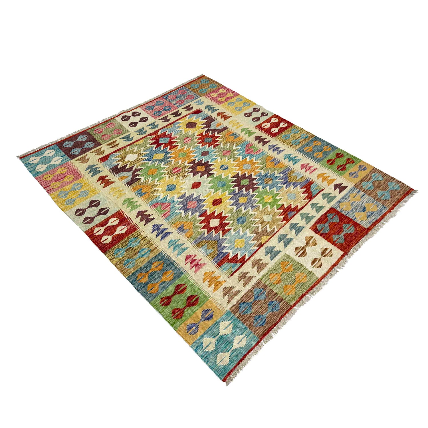 Handmade Afghan Vegetable Kilim 5' 1" x 6' 5" ft / 154 x 195 cm - No. G38888