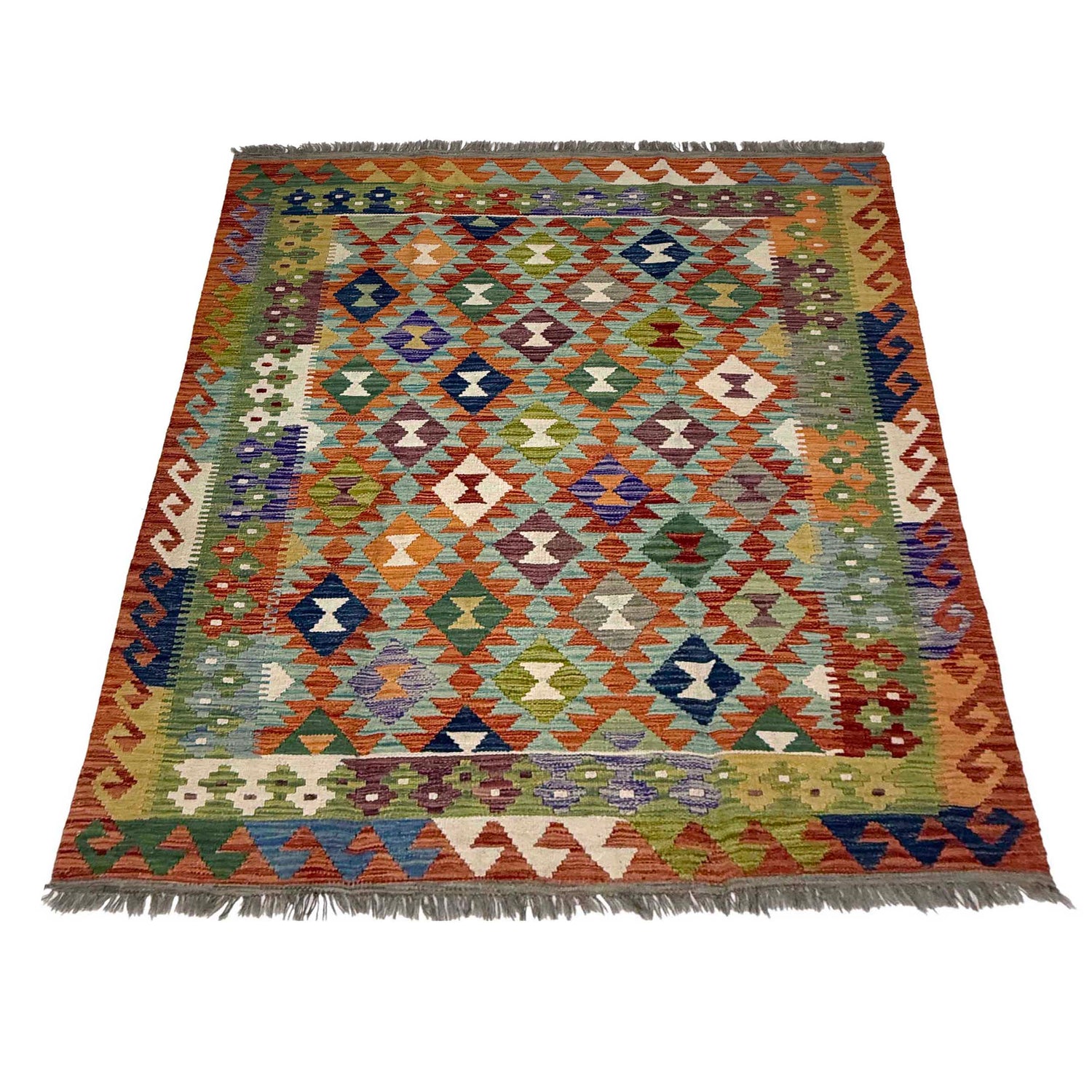 Hand Knotted Afghan Style Kilim 5' 1" x 6' 2" ft / 154 x 188 cm - No. G38894