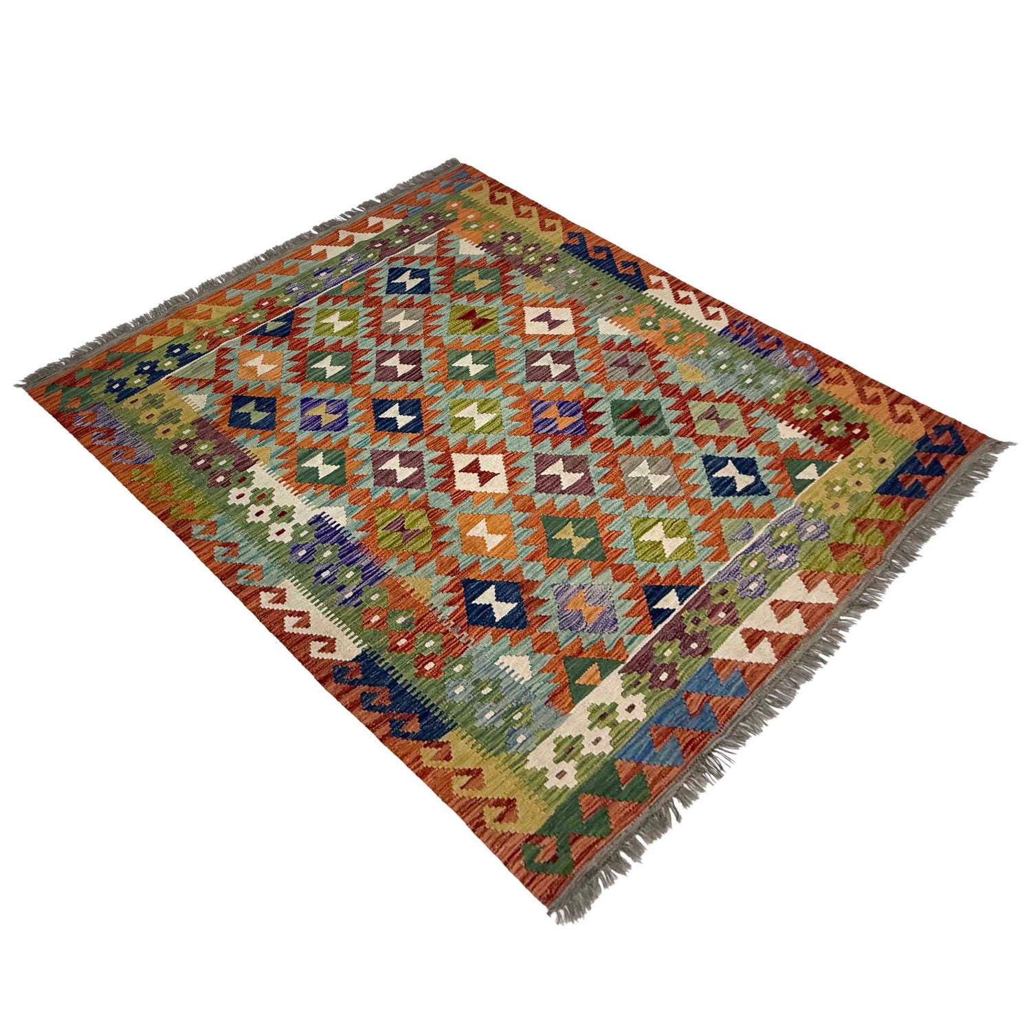 Hand Knotted Afghan Style Kilim 5' 1" x 6' 2" ft / 154 x 188 cm - No. G38894