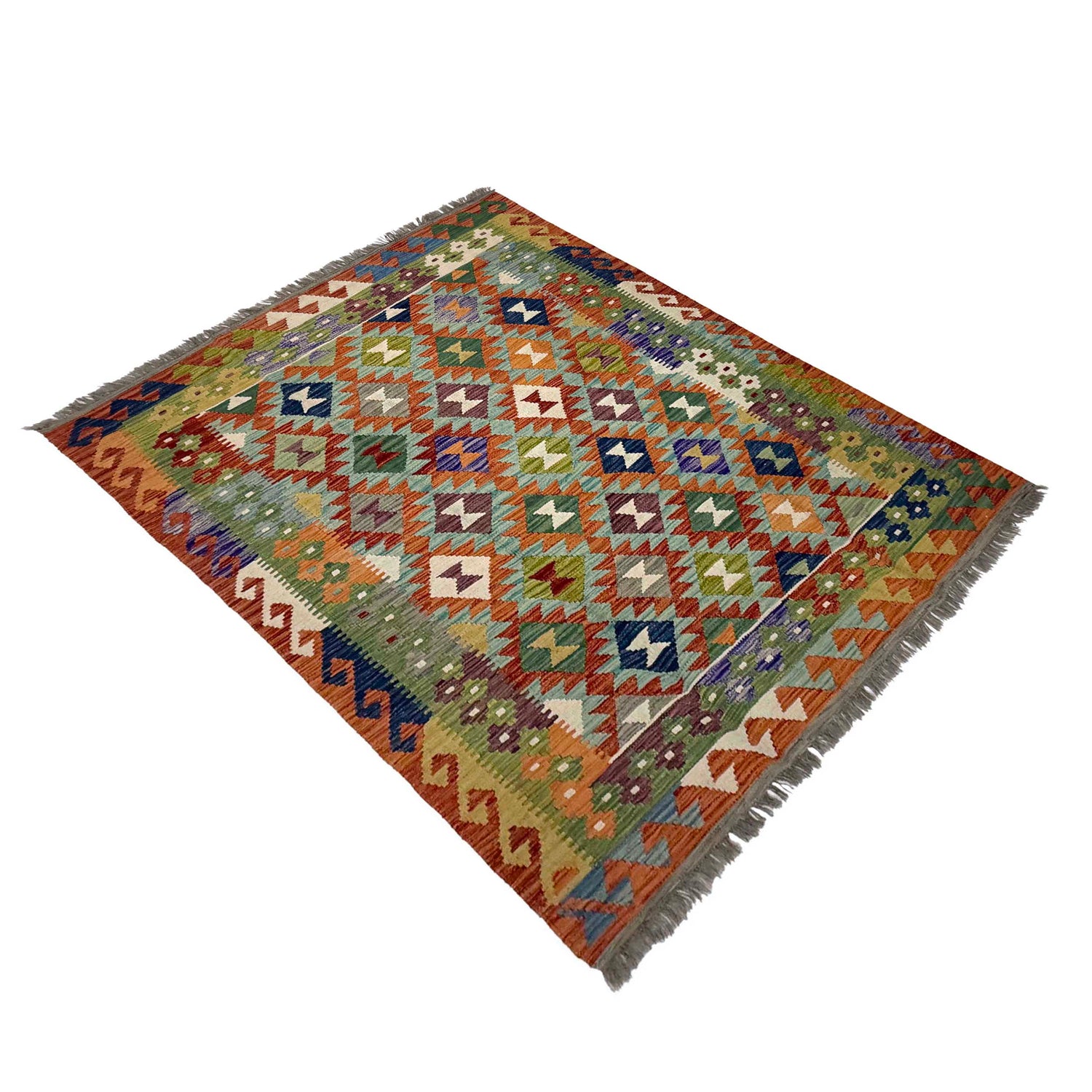 Hand Knotted Afghan Style Kilim 5' 1" x 6' 2" ft / 154 x 188 cm - No. G38894