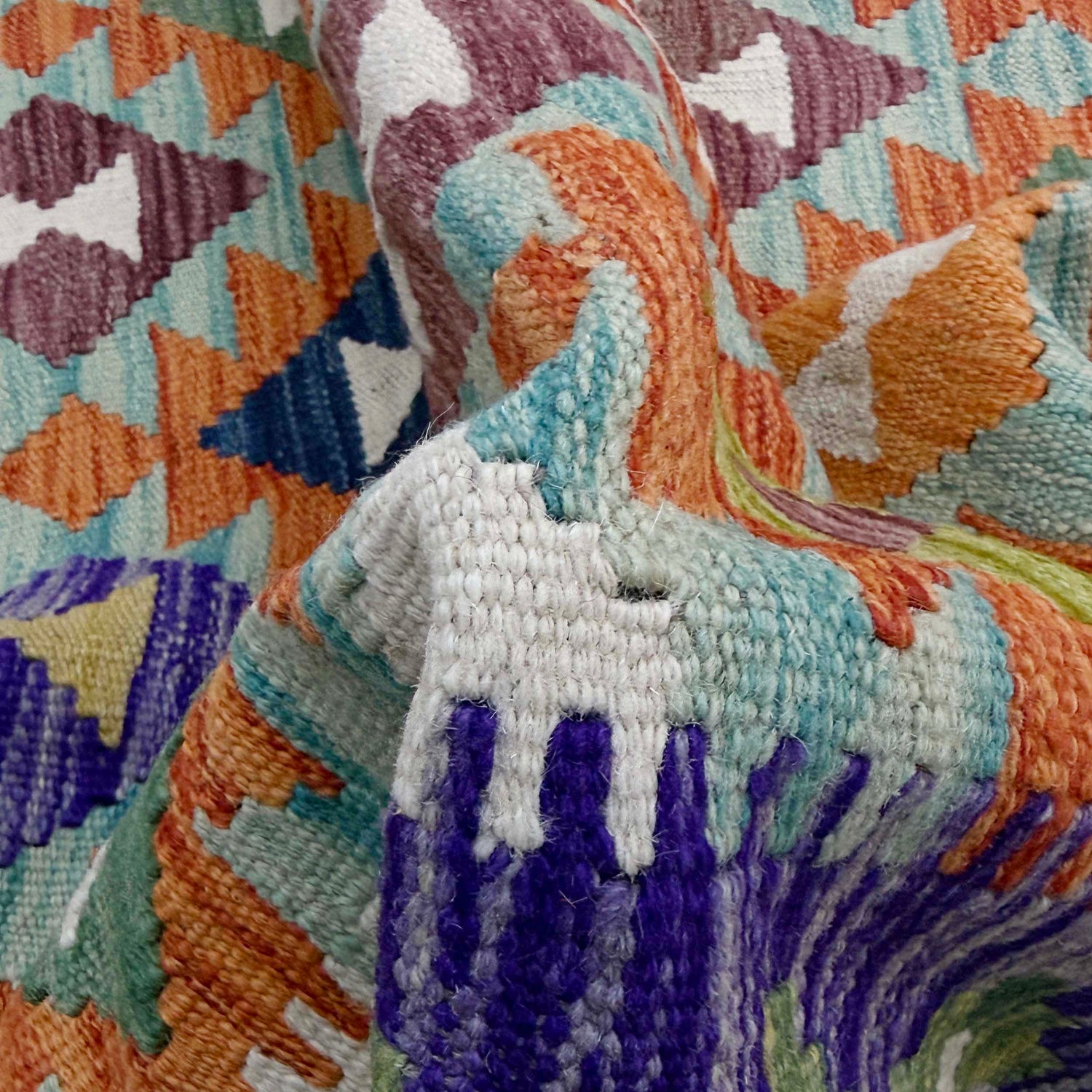 Hand Knotted Afghan Style Kilim 5' 1" x 6' 2" ft / 154 x 188 cm - No. G38894