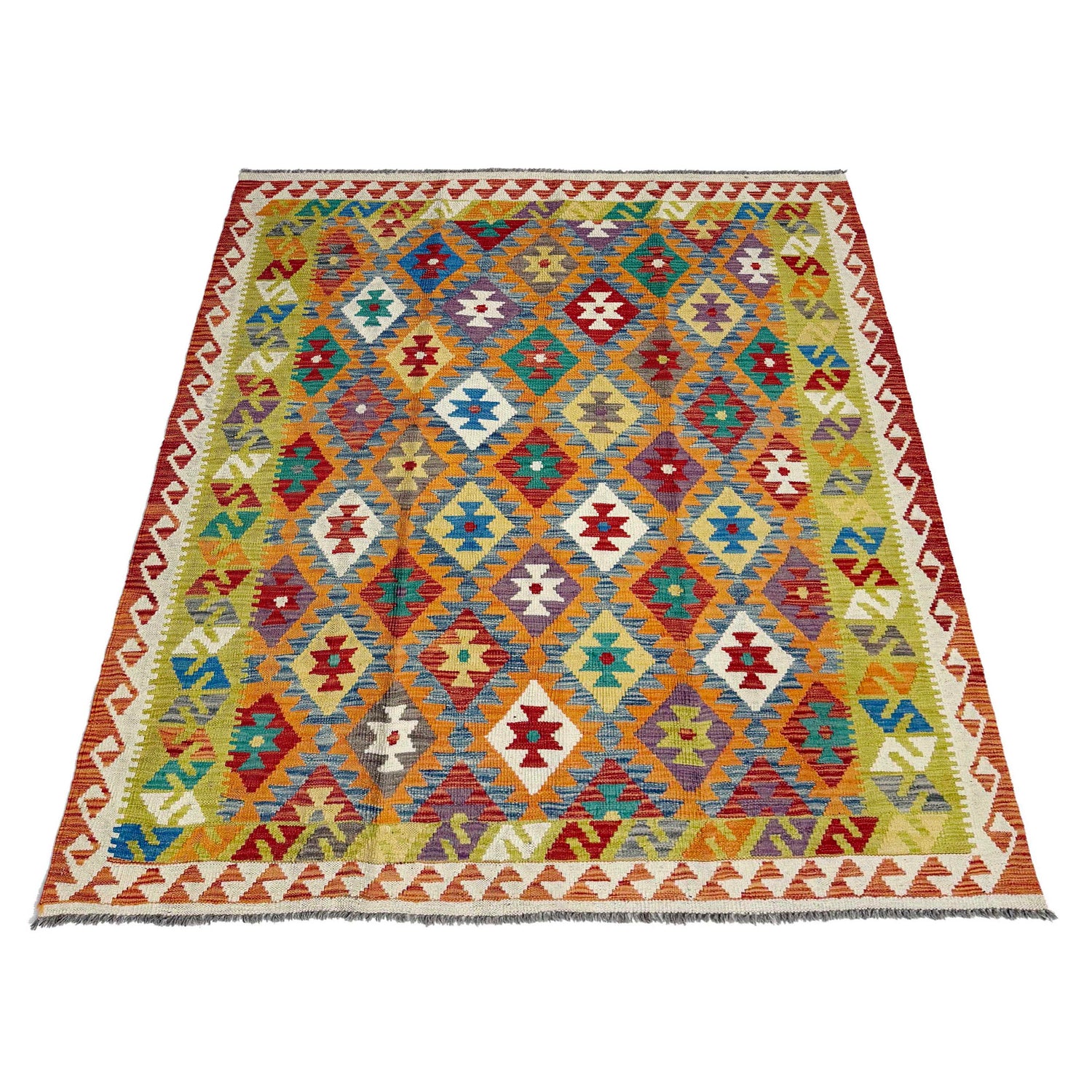 Handmade Afghan Vegetable Kilim 4' 10" x 6' 8" ft / 147 x 202 cm - No. G38897