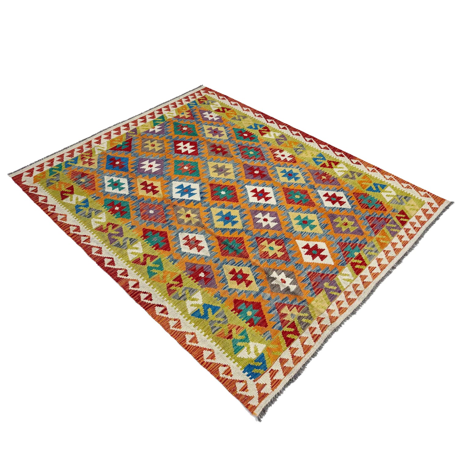 Handmade Afghan Vegetable Kilim 4' 10" x 6' 8" ft / 147 x 202 cm - No. G38897