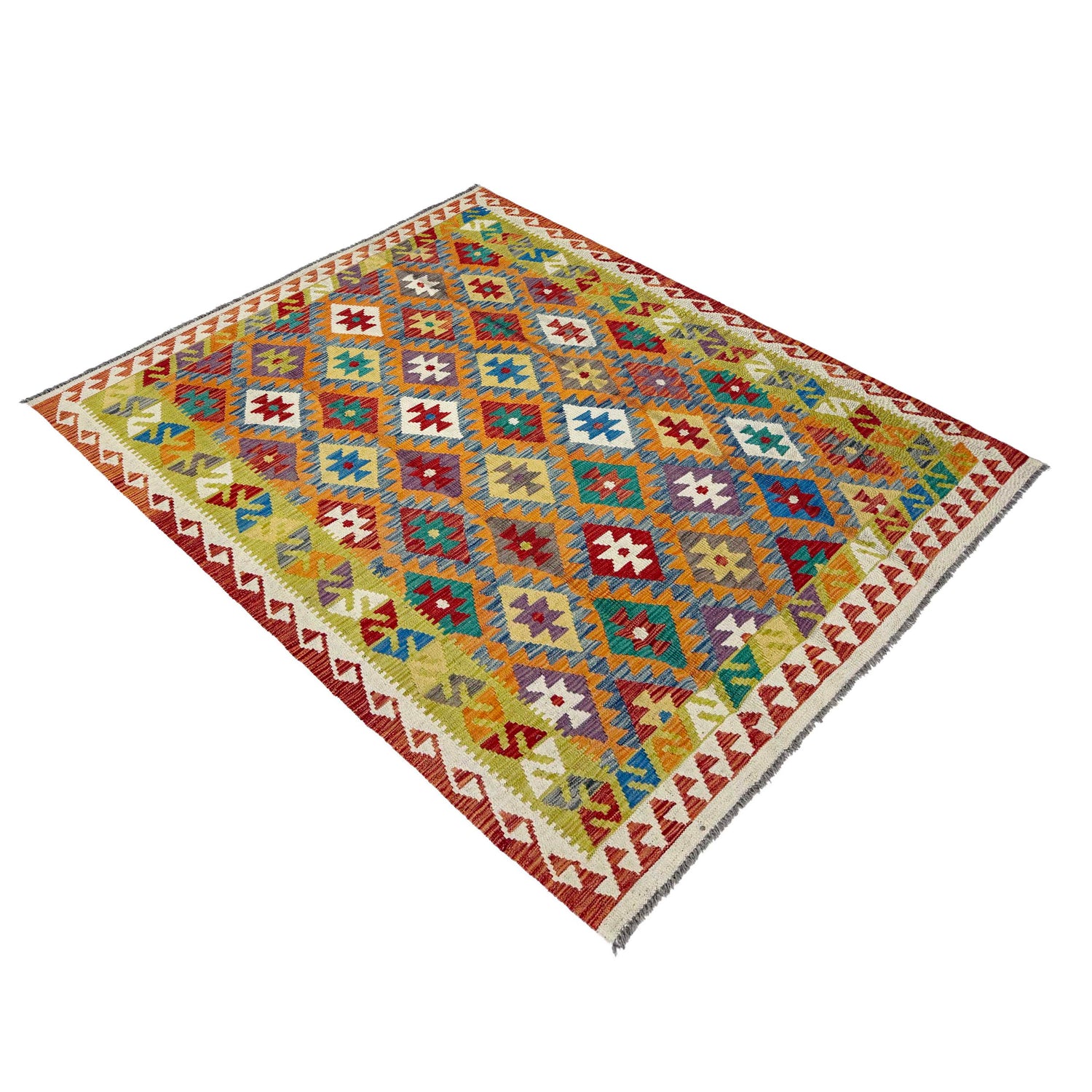 Handmade Afghan Vegetable Kilim 4' 10" x 6' 8" ft / 147 x 202 cm - No. G38897