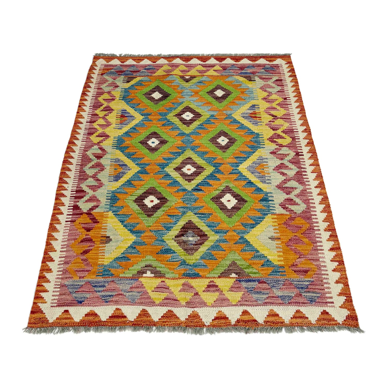 Handmade Afghan Vegetable Kilim 3' 5" x 4' 10" ft / 104 x 147 cm - No. G38898