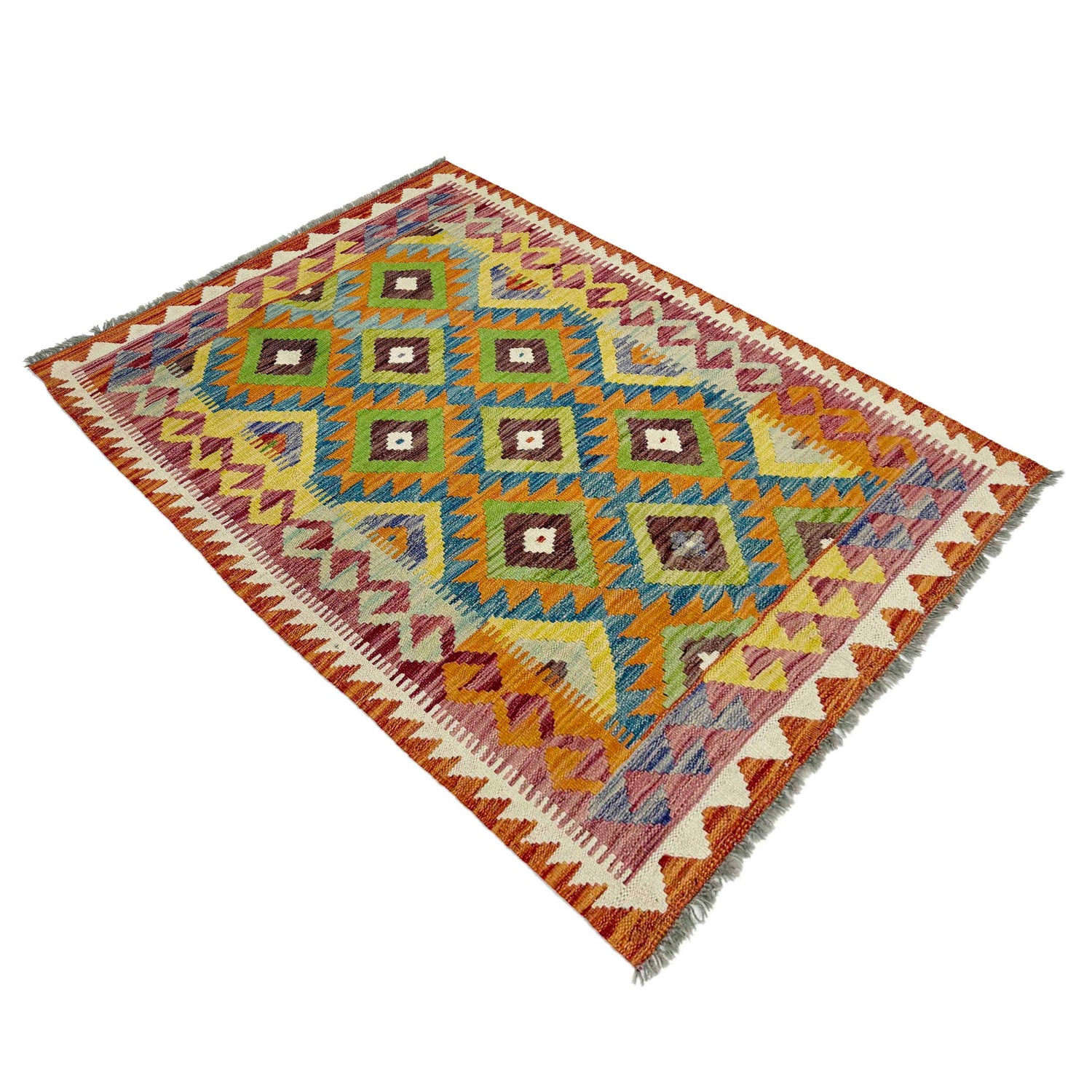 Handmade Afghan Vegetable Kilim 3' 5" x 4' 10" ft / 104 x 147 cm - No. G38898
