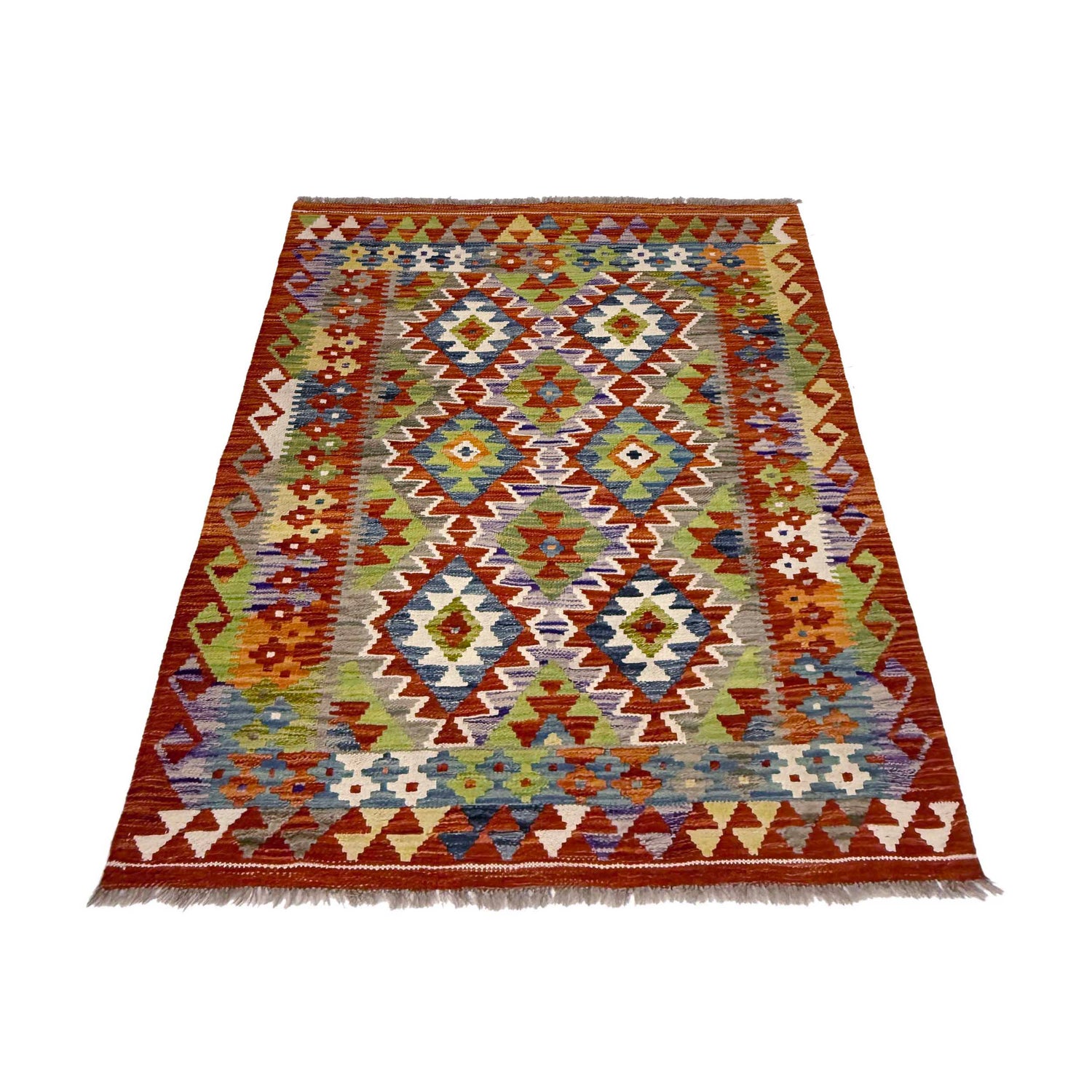 Hand Woven Wool Kelim 3' 5" x 4' 11" ft / 105 x 150 cm - No. G38900