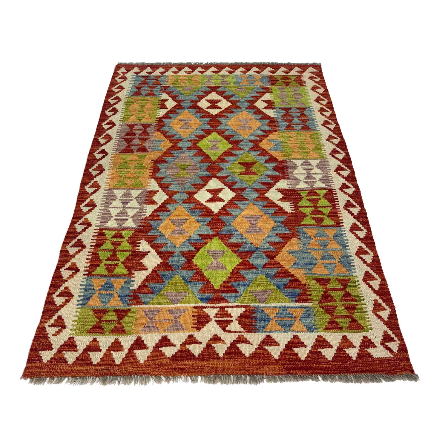 Handmade Turkish Design Wool Kilim 3' 5" x 5' 1" ft / 103 x 154 cm - No. G38902