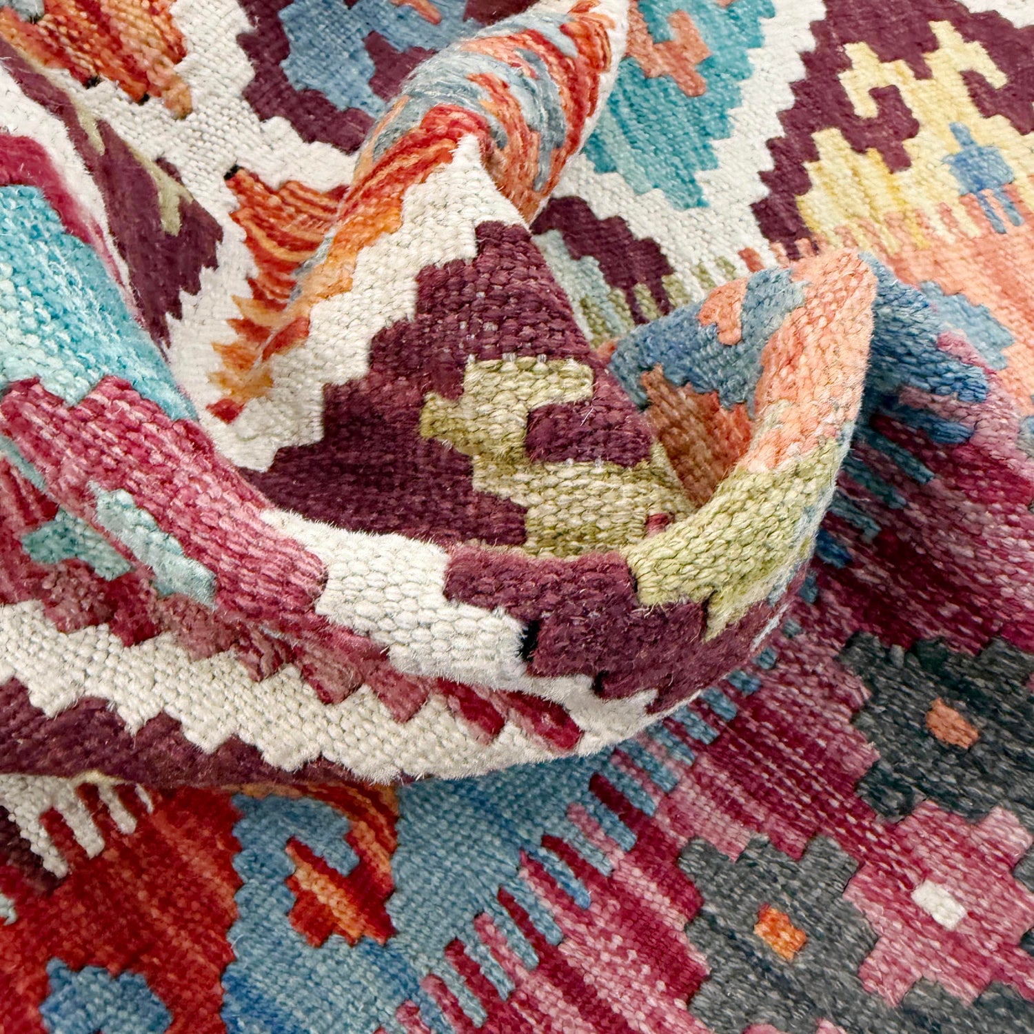 Hand Knotted Afghan Style Kilim 4' 2" x 5' 9" ft / 127 x 174 cm - No. G38903
