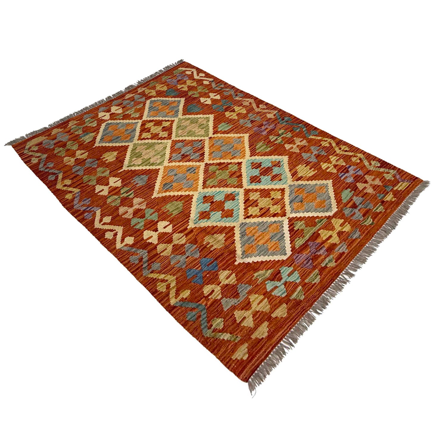 Handmade Turkish Design Wool Kilim 4' 2" x 5' 8" ft / 126 x 172 cm - No. G38904