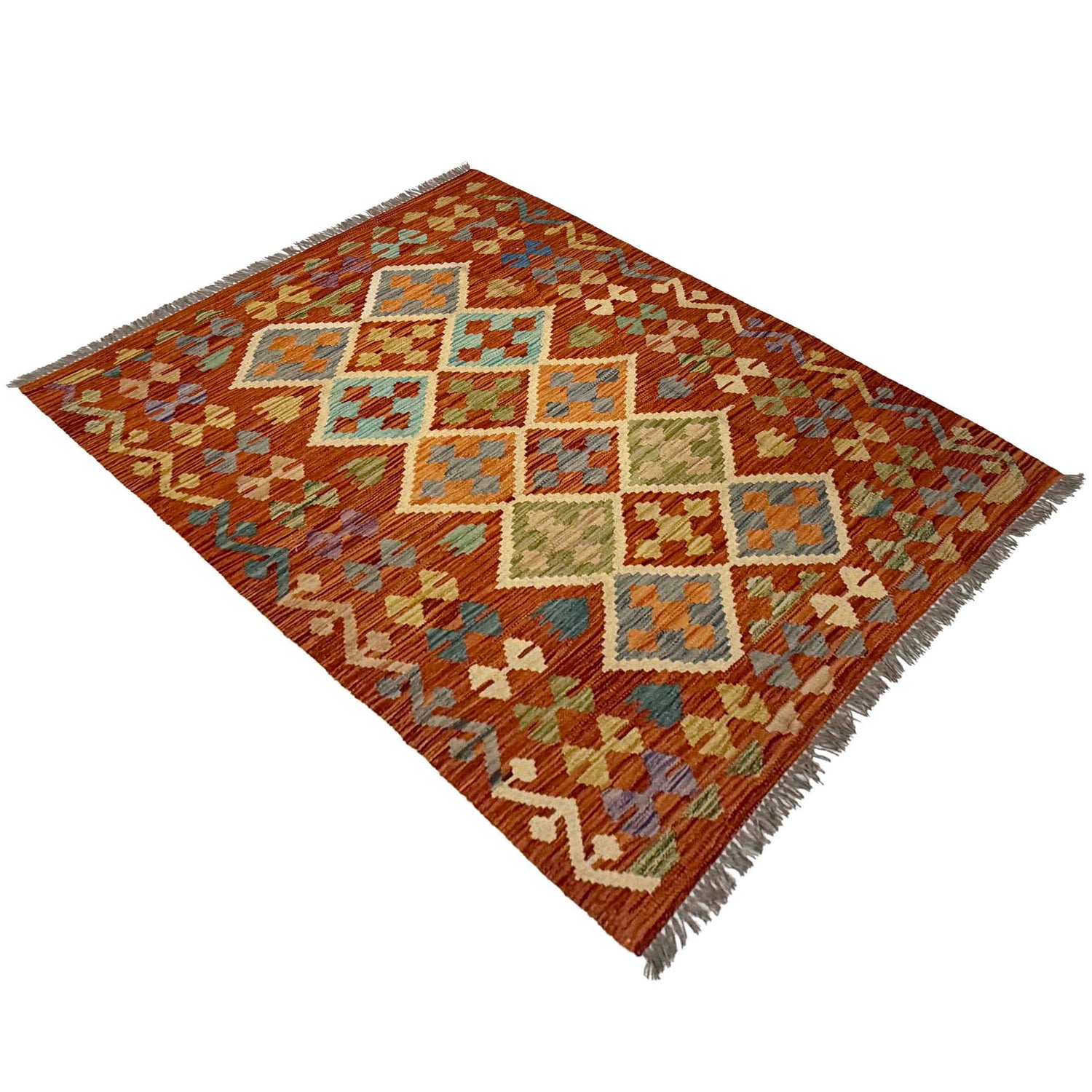 Handmade Turkish Design Wool Kilim 4' 2" x 5' 8" ft / 126 x 172 cm - No. G38904