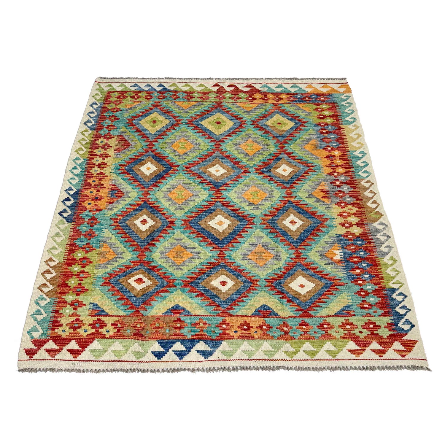 Hand Made Afghan Kilim 5' 1" x 6' 5" ft / 154 x 195 cm - No. G38906